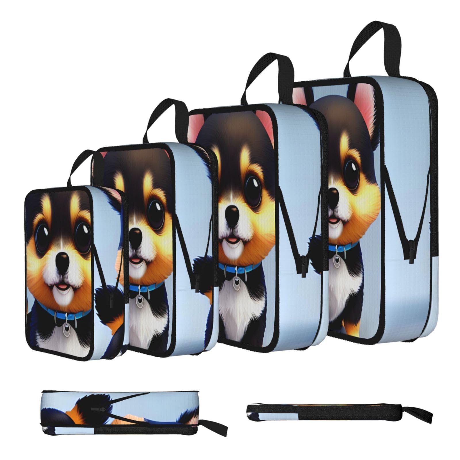 Sxzvvbn Black Card Love Fancy Puppy Compression Packing Cubes 4 Piece Set