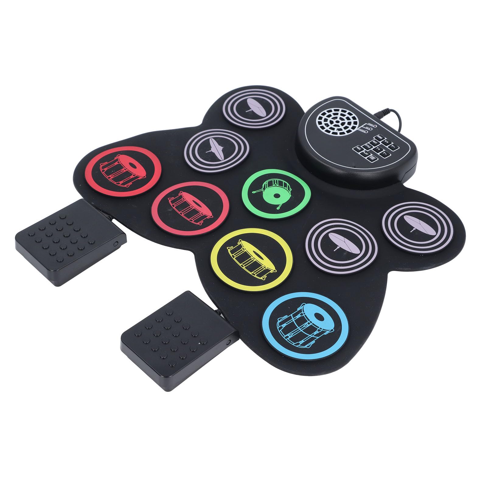 Batería Electrónica Enrollable, 7 Pads con Altavoz Incorporado y Grabación, Kit Portátil Recargable para Auriculares, for Práctica en Casa, Músicos Principiantes, Niños y Regalo Ideal