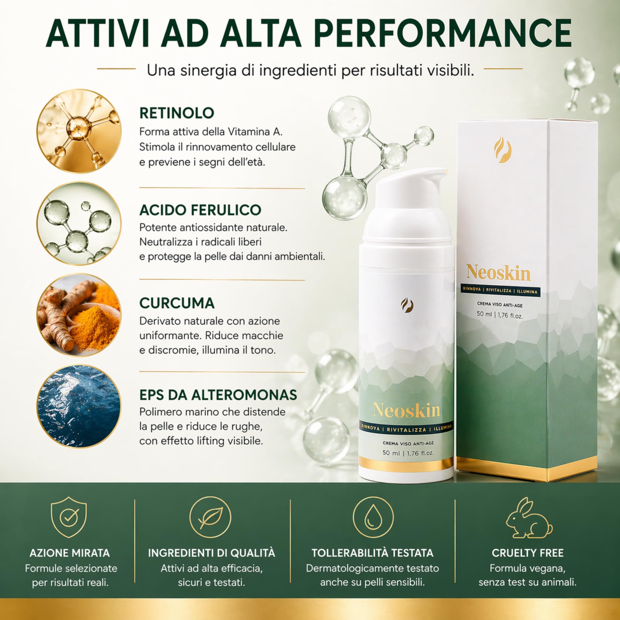 Neoskin | Crema Viso Retinolo Notte Anti-Age Rigenerante | Effetto Lifting per Pelli Spente e Mature | Con Acido Ferulico | 50ml