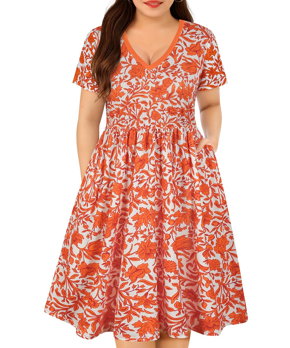CARCOS Plus Size V-Neck Summer Boho Dress