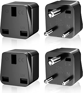 UK to India Travel Plug Adapter, UK to Sri lanka Plug Adapter 4 Pack, PABANCE 3 Pin Travel Plug Adapter Type D Adapter for India/Pakistan/Sri lanka and More, UK Travel Plug Adapter (Black)