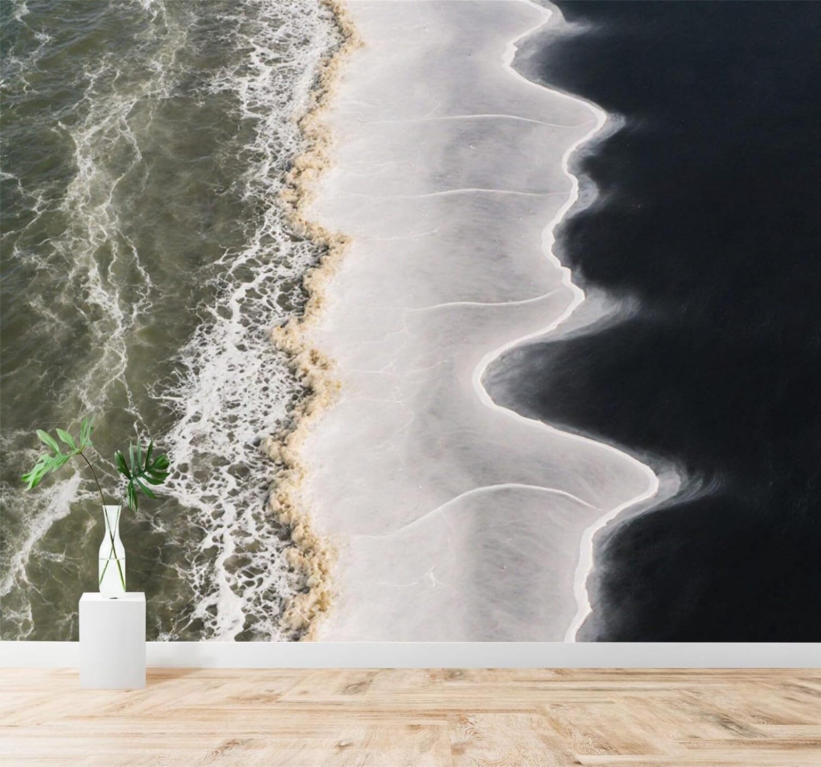 XLMING Abstract Waves Shore Foam Beach Seascape 3D Wallpaper Silky Texture Home Study Office Grey Dining Room Sofa Bedroom Living Room TV Backdrop-300cm×210cm