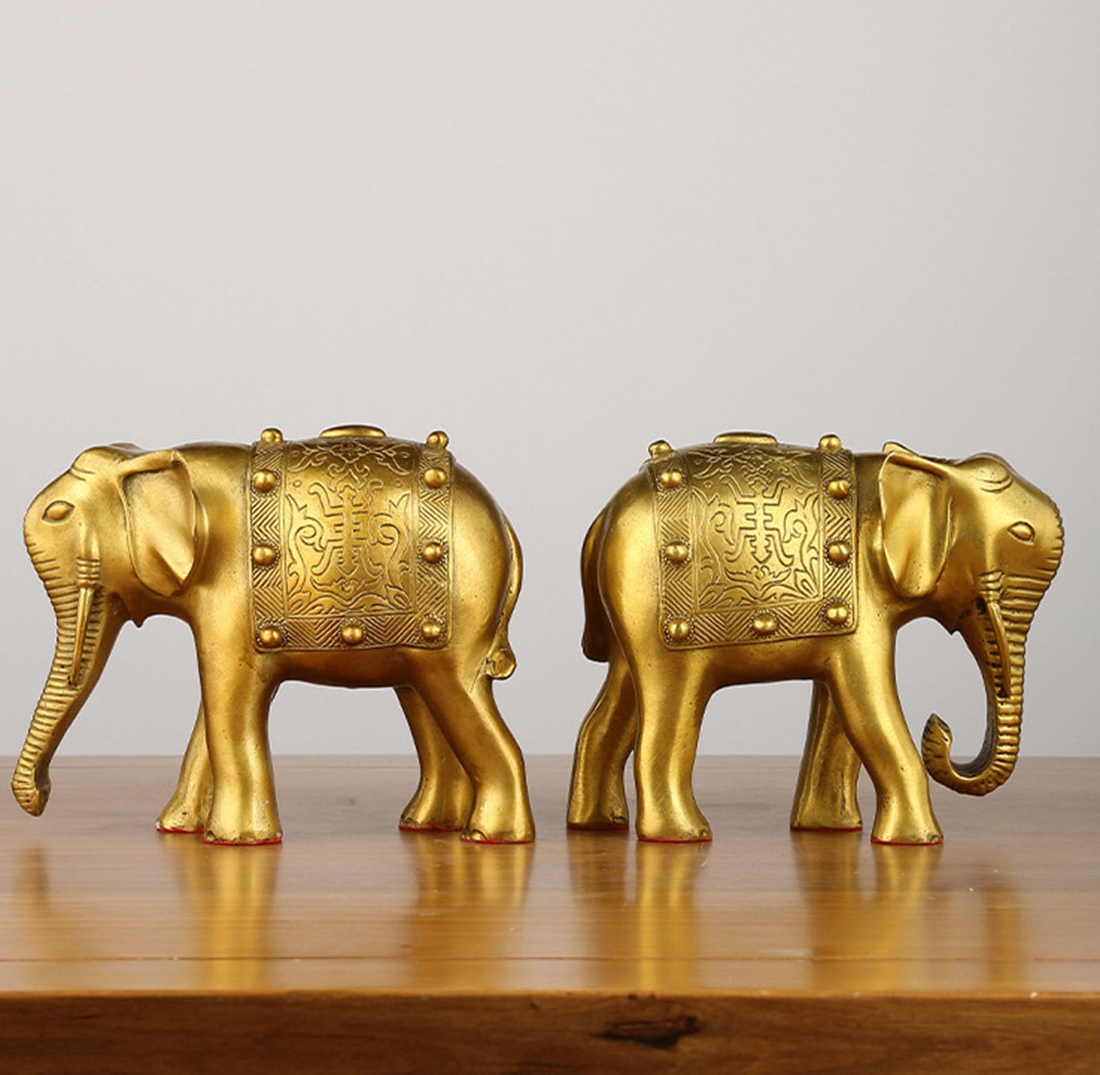 Szczęśliwy słoń Para posągów, wyjątkowa figurka Feng Shui Home Decor | Dekoracja słonia, ozdoba do salonu, półka na stół i dodatki biurowe, mosiądz do przyciągania bogactwa
