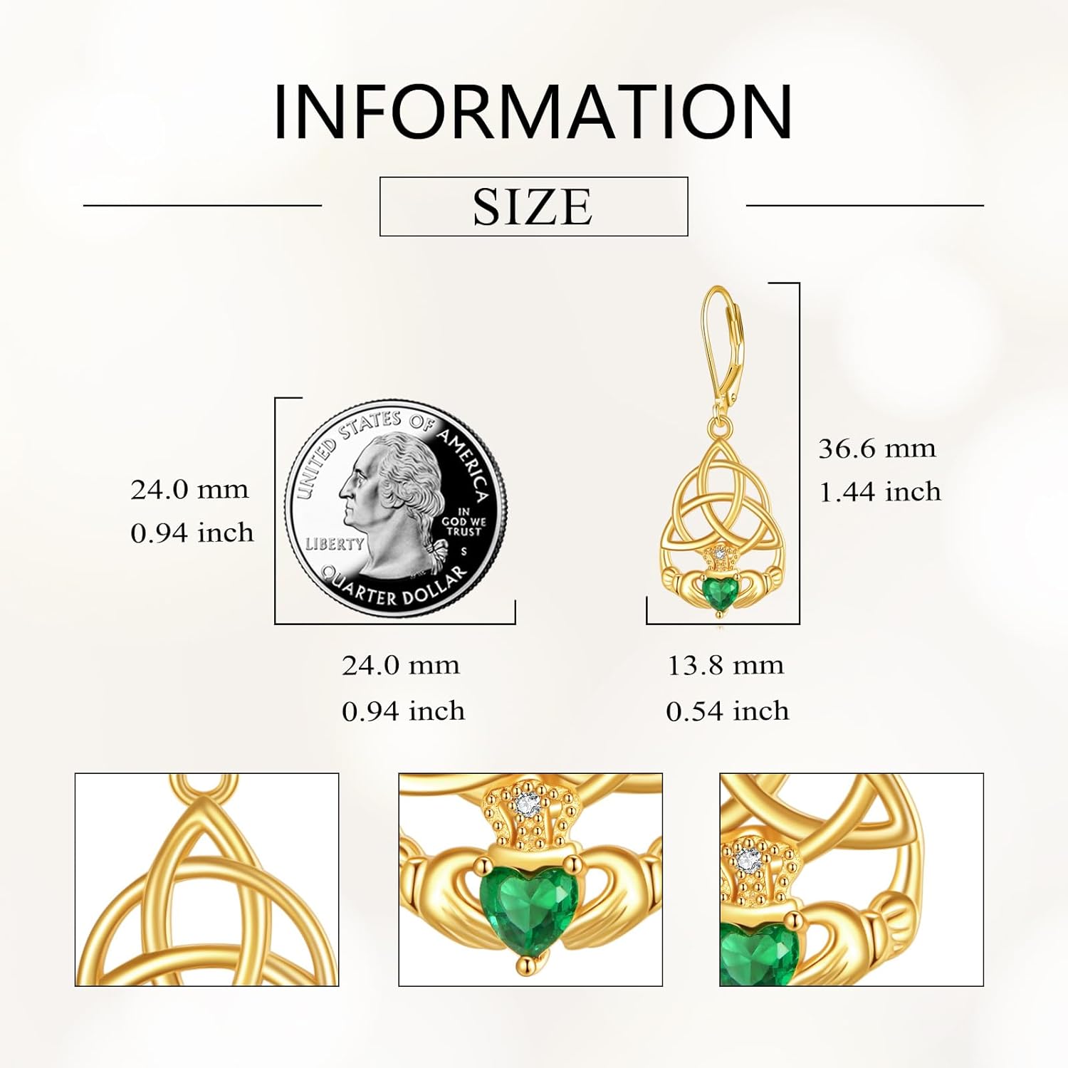 Claddagh Earrings for Women 925 Sterling Silver Celtic Knot Claddagh Dangle Earrings Irish Jewelry Gifts - Image 4