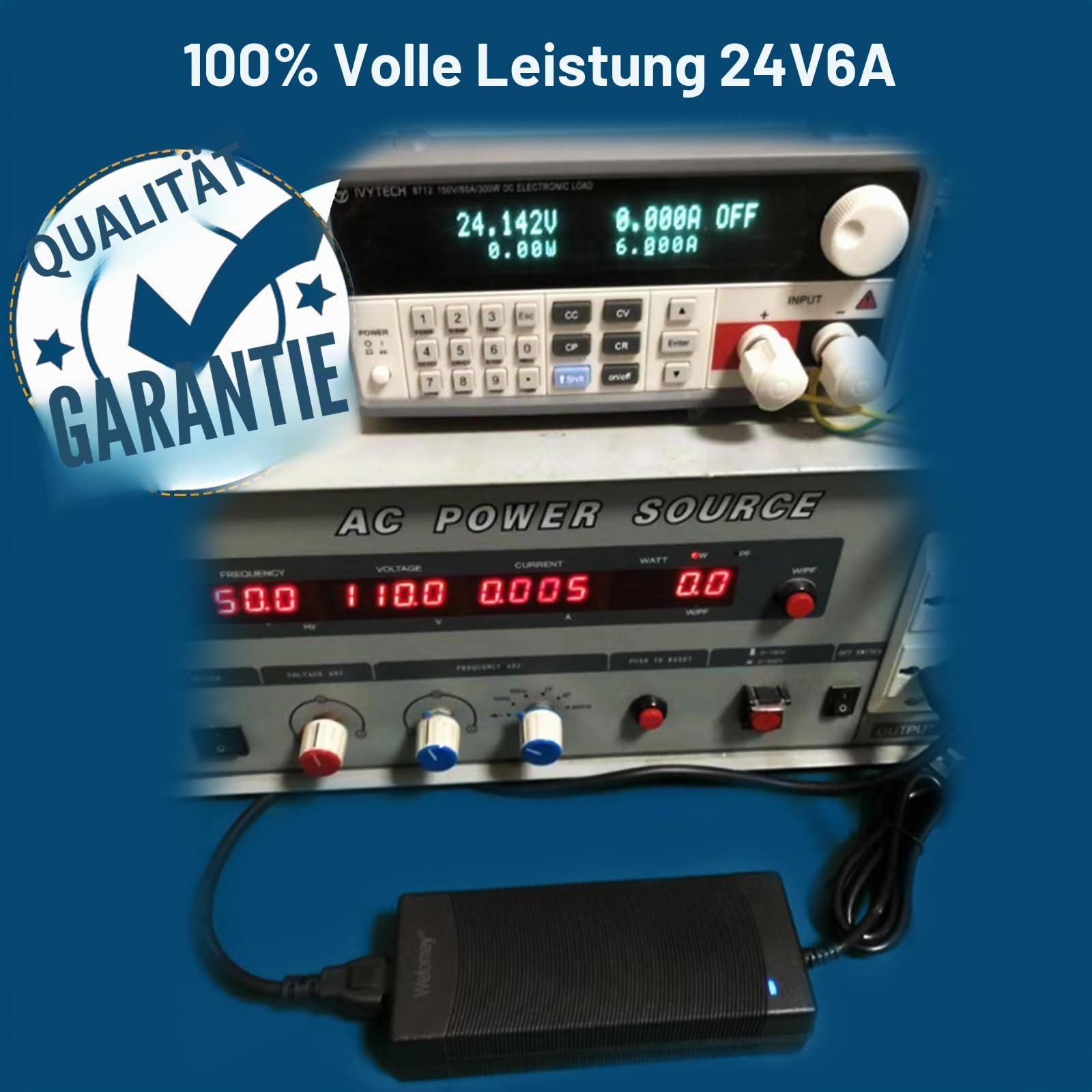 24V 6A Netzteil Adapter, 144W AC 100-240V zu DC 24V Netzteil Transformator Netzadapter Trafo 5.5mm x 2.5/2.1mm DC Jack, PC Netzkabel für Router LED Streifen LED Treiber CCTV LCD Monitor EU Stecker