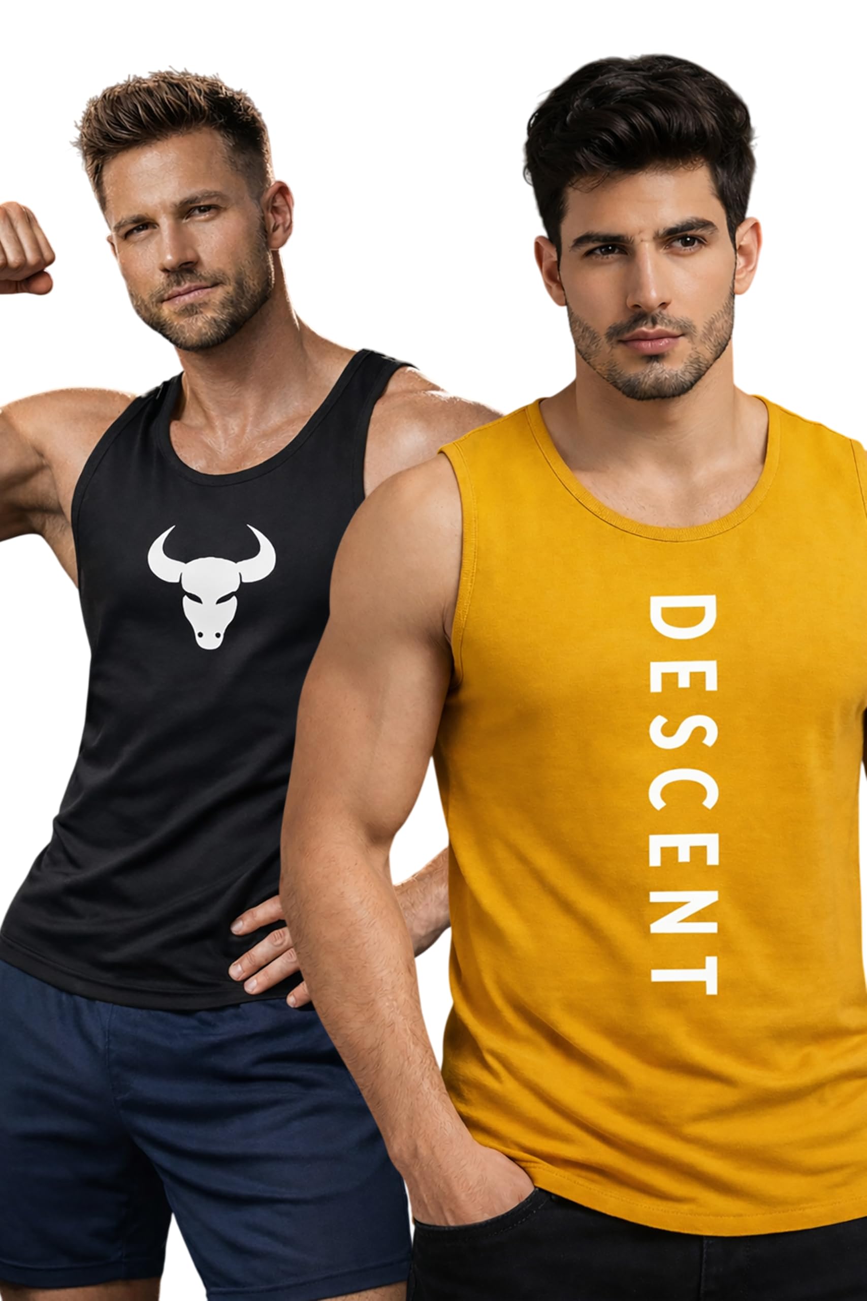 Polyester Letter Printed Vest for Men - Pack of 2 - Yellow & Black | Round Neck | Sleeveless | Regular Fit | Summer & Gym Wear Tank Top for Men-image-24
