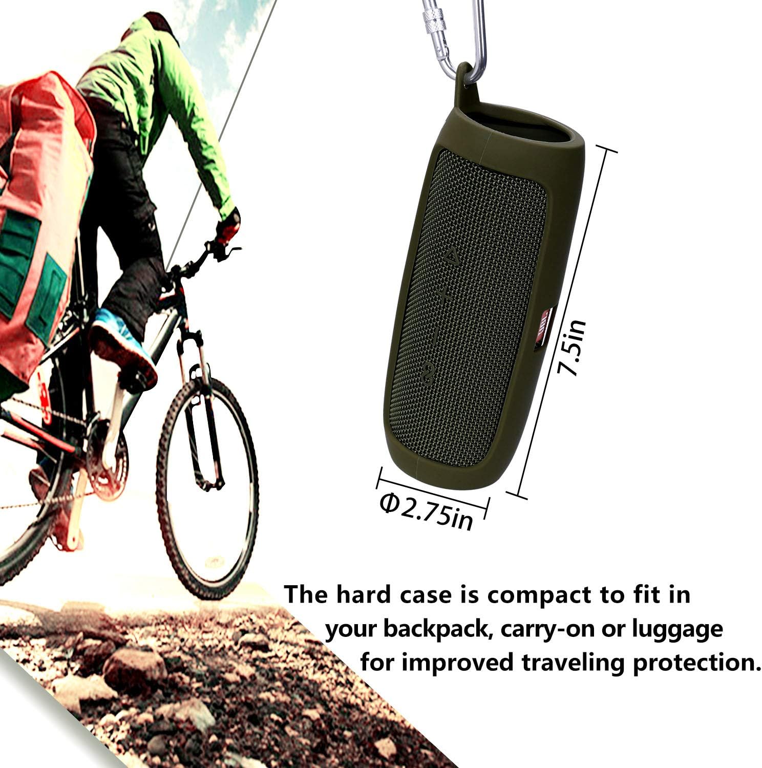 LTGEM Silicone Carrying Travel Case Compatible with JBL FLIP 5 Waterproof Portable Speaker with Extra Carabiner - Green - Image 4