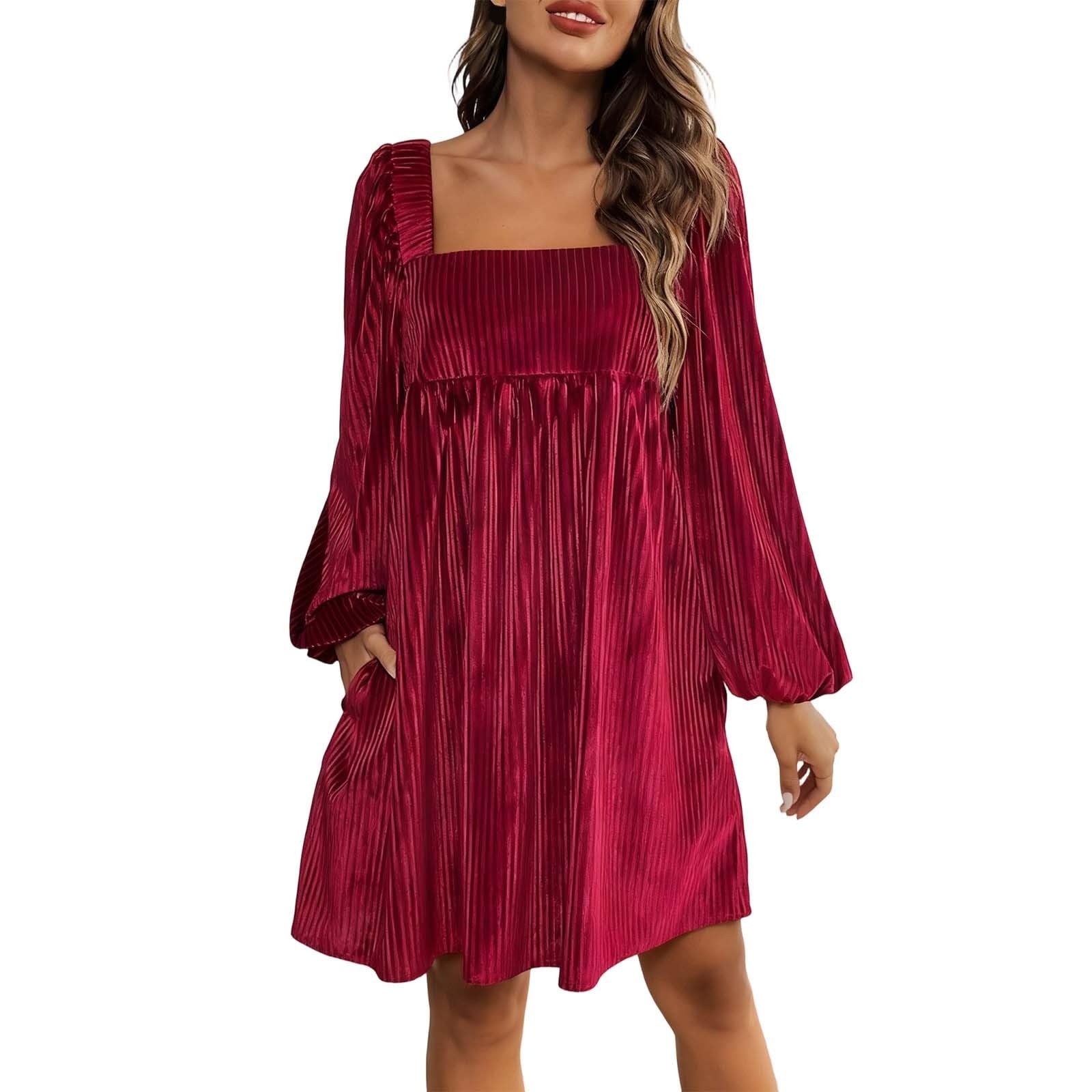 Vestito Natale Donna-Abito Donna Velluto-Elegante Abito Casual in Velluto per Lavoro, Appuntamenti, Serate, Feste, Morbido E Fluido, con Scollo Quadrato E Design Senza Schienale.