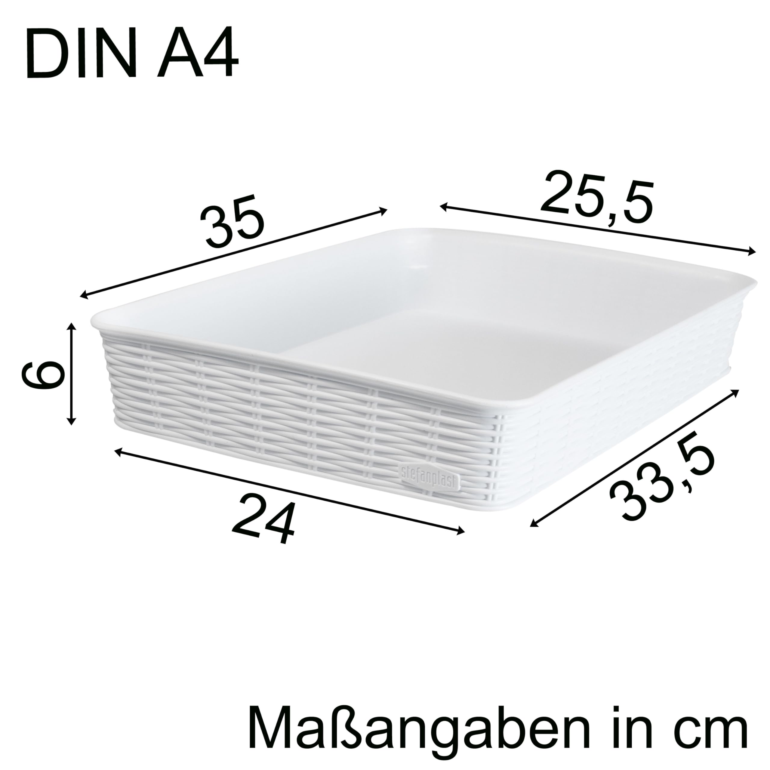 12x Aufbewahrungskorb 6cm WEIß Rattan-Optik 35x25,5x6cm DINA4 Kunststoff