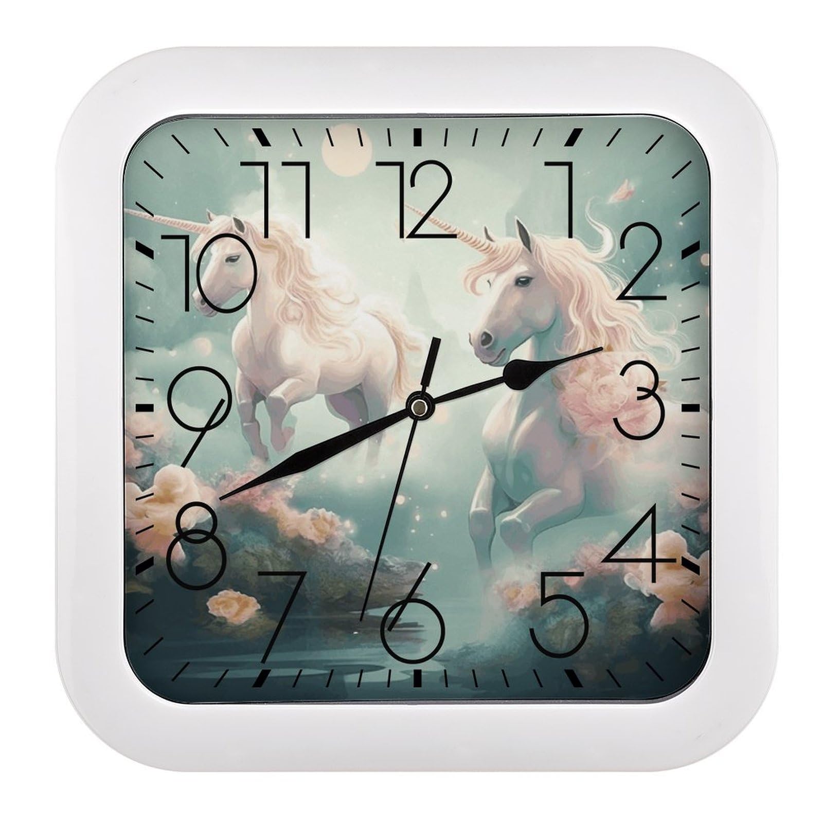 Horloge murale vintage carrée aux motifs licornes pour sublimer votre salon