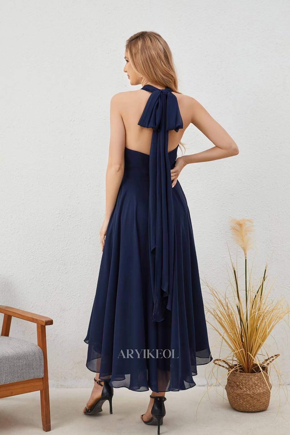 Women's One Shoulder Chiffon Bridesmaid Dresses High Low Convertible Wedding Guest Dress - Image 6
