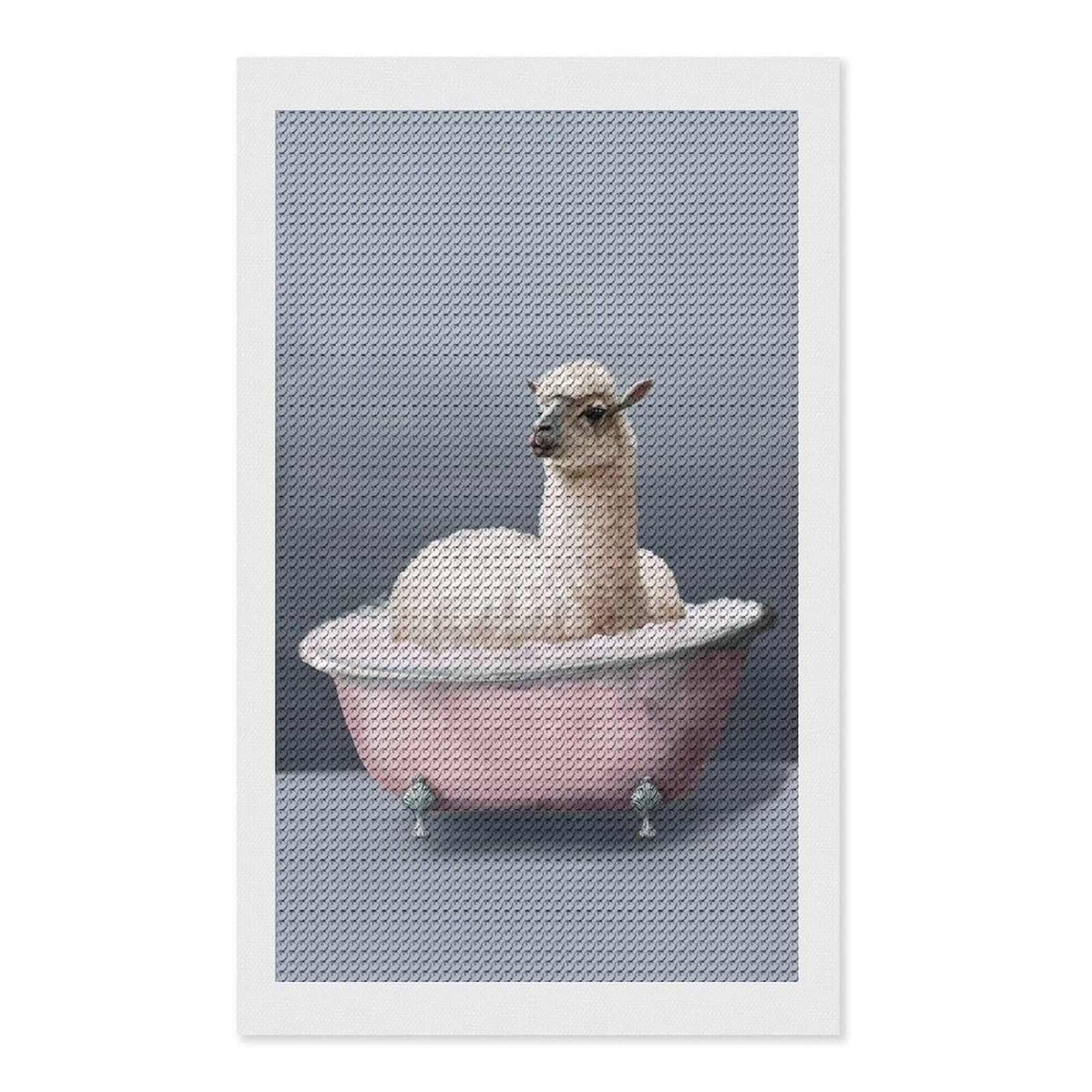 Junmoney Alpaca Bath Time(2) Diamond Painting Canvas Set 12"x20", Easy to Enjoy, Adhesive Canvas, Office Decor, Holiday Gift Idea, with Tool Kit