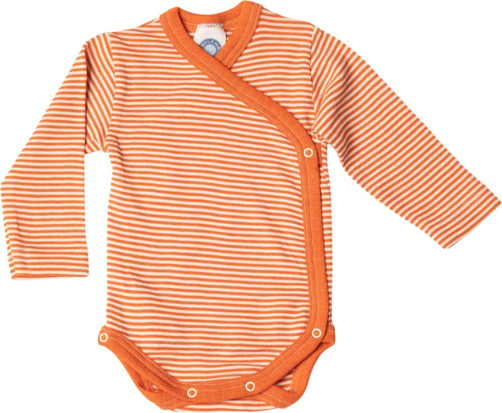 Cosilana Baby Body per neonato in 70% lana e 30% seta kbT (62-68, con orlo a risvolto, arancione zafferano naturale)