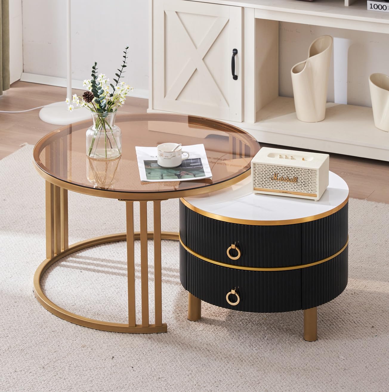 Amazon.co.jp: Kennkari ローテーブル 入れ子式 引出付き ネスト  