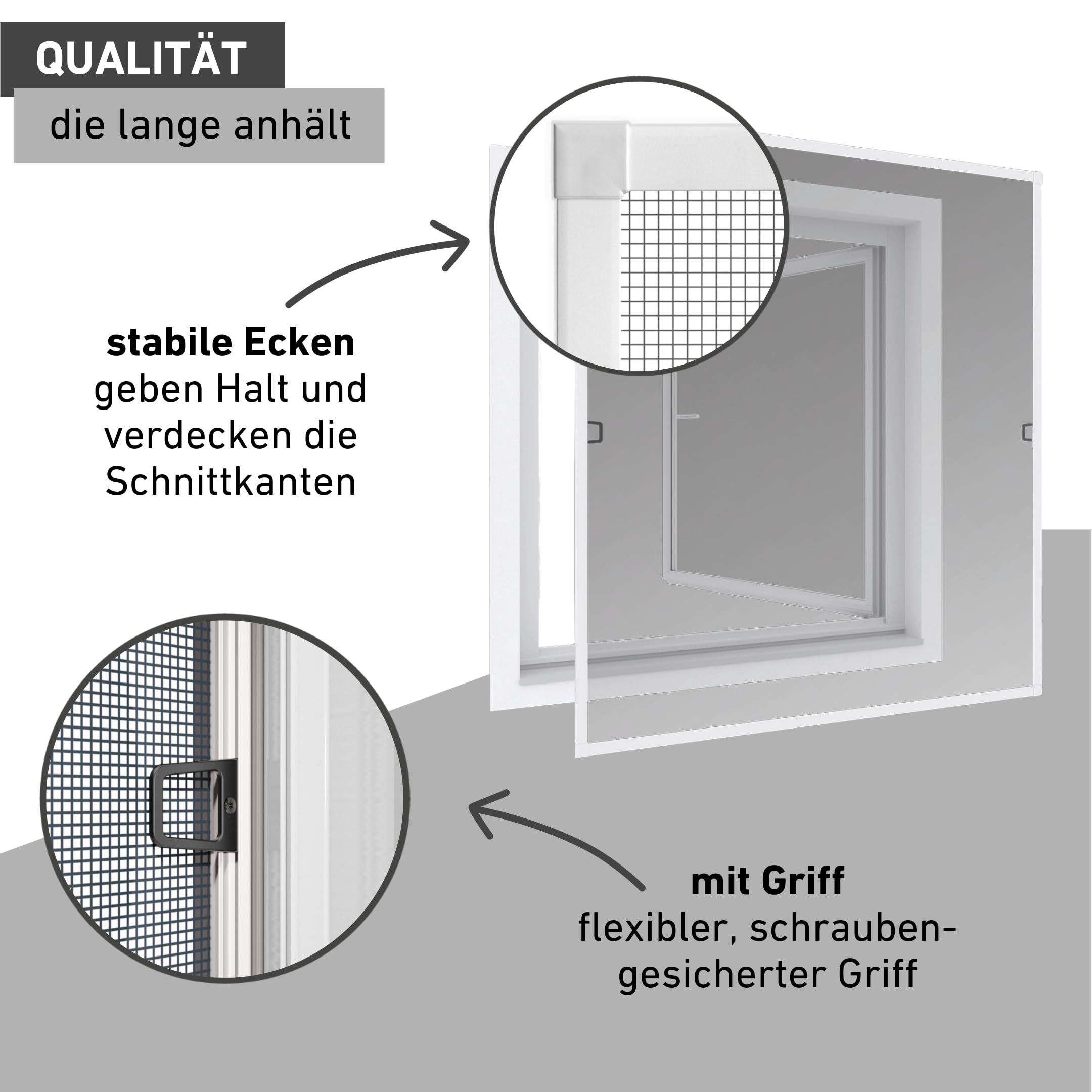 Windhager Insektenschutz Spannrahmenfenster Plus, Fliegengitter, Alurahmen für Fenster, individuell kürzbar, 100 x 120 cm weiß, 04326