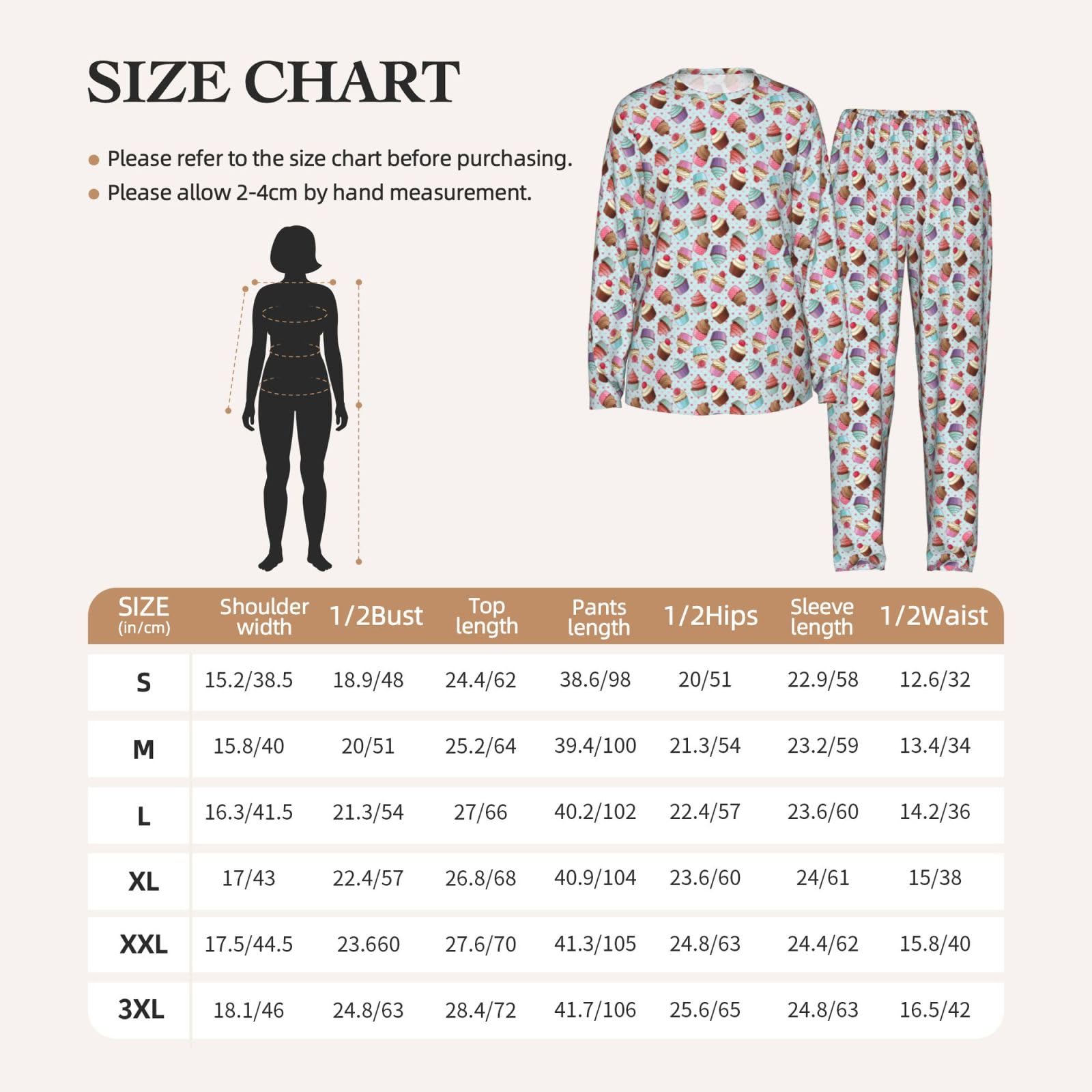 Pigiama da donna a maniche lunghe con stampa a cupcake morbido elastico coulisse casual Daywear