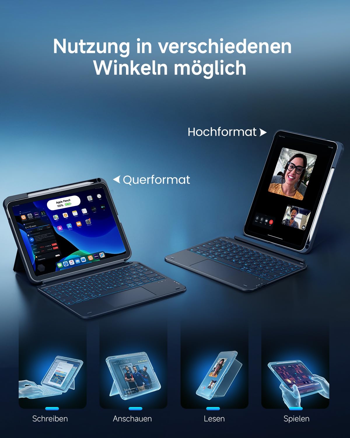 CACOE iPad 11 Hülle mit Tastatur (A16) 2025 & iPad 10. Generation 10,9 Zoll, Magnetisch Abnehmbare Keyboard Case mit Trackpad und Stifthalter, QWERTZ Layout, Ultradünn & Leicht, Grau
