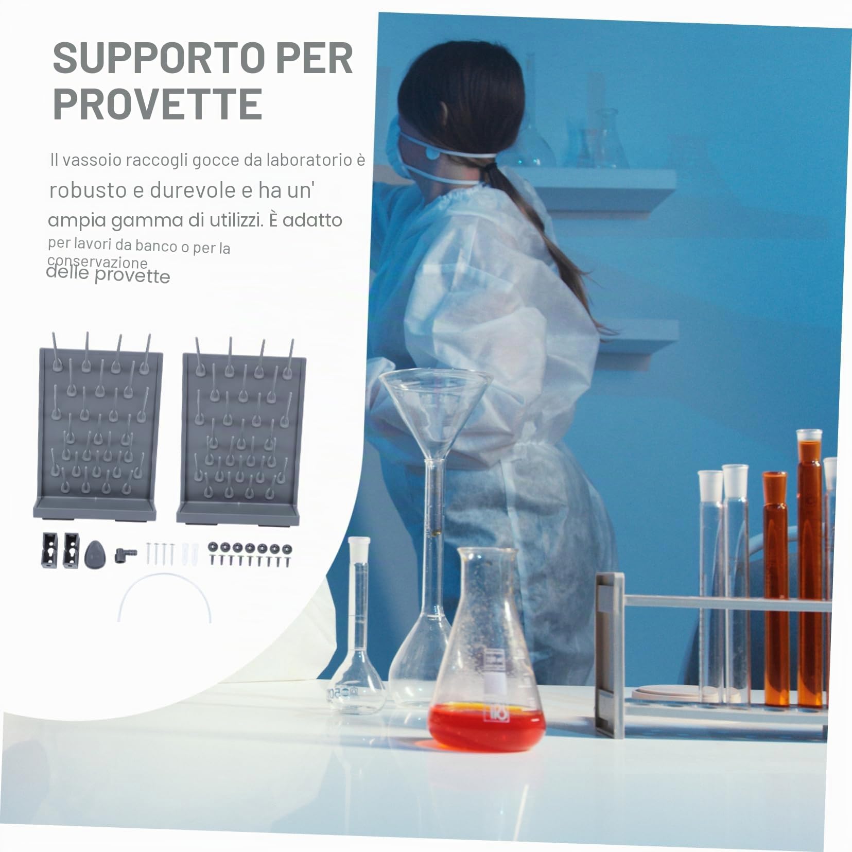 Mobestech Supporto per Provette in Pp Nero 27 Posti Leggero e Compatto per Asciugatura in Laboratorio per Lavoro su Banco