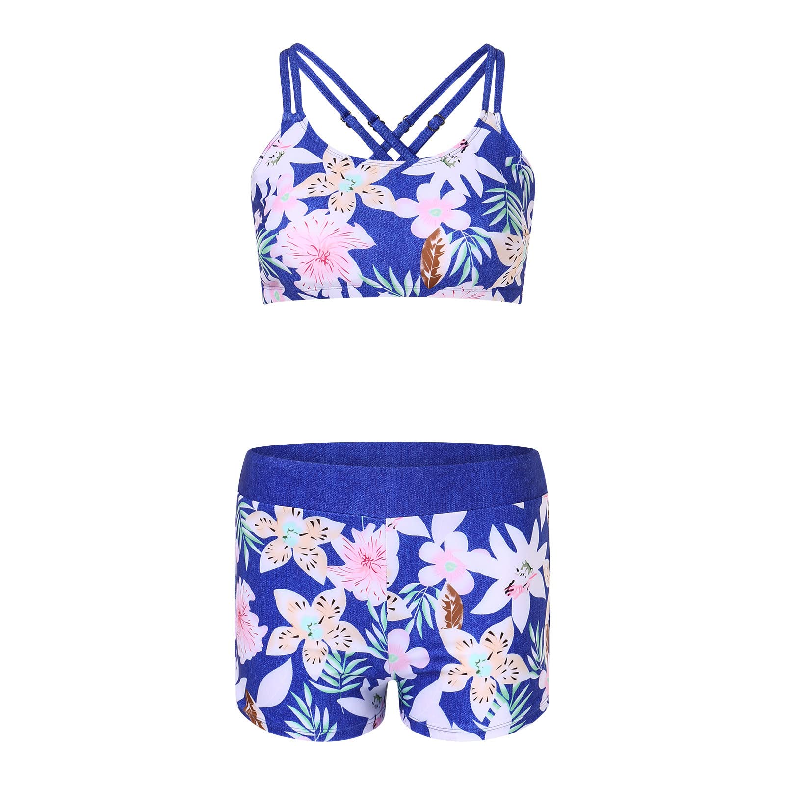 Damskie bikini z wysokim stanem seksowne push-up dwuczęściowe stroje kąpielowe strój kąpielowy retro zestaw z falbanką, niebieski, XXL