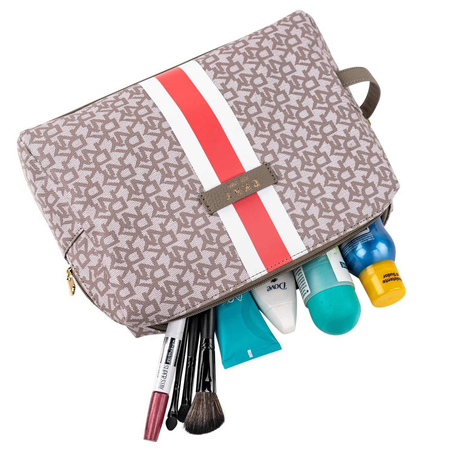 DKNY - Neceser Viaje Grande Mujer Bolsa Aseo Mujer Plegable Impermeable con Compartimentos Organizadores para Cosméticos y Accesorios de Higiene, Coral