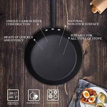 Coating-Free Carbon Steel Pan, Durable 10 Inch nitrided Frying Pan, Oven Broiler Safe 660F and Induction Compatible, PFOA Free