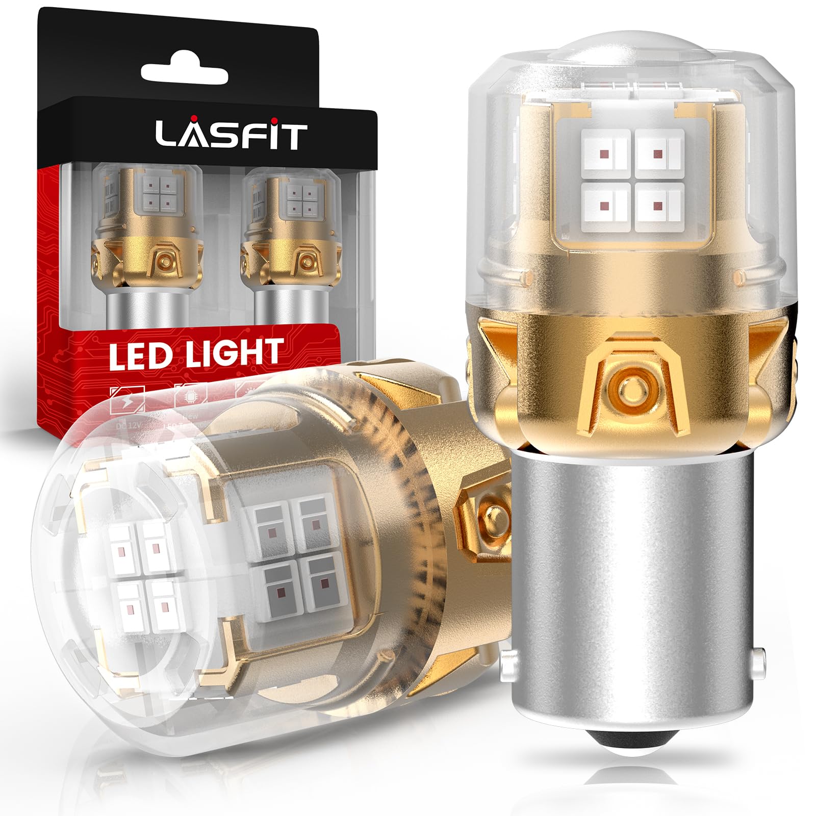 LASFIT 1156 LED Bulb Red for Brake Light Bulb Tail Lights, Upgrade 500% Super Bright 1141 7506 BA15S P21W 1073 LED Lamps with Projector Lens Replacement 3rd Brake Stop Lights, (2-Pcs) Red 1156