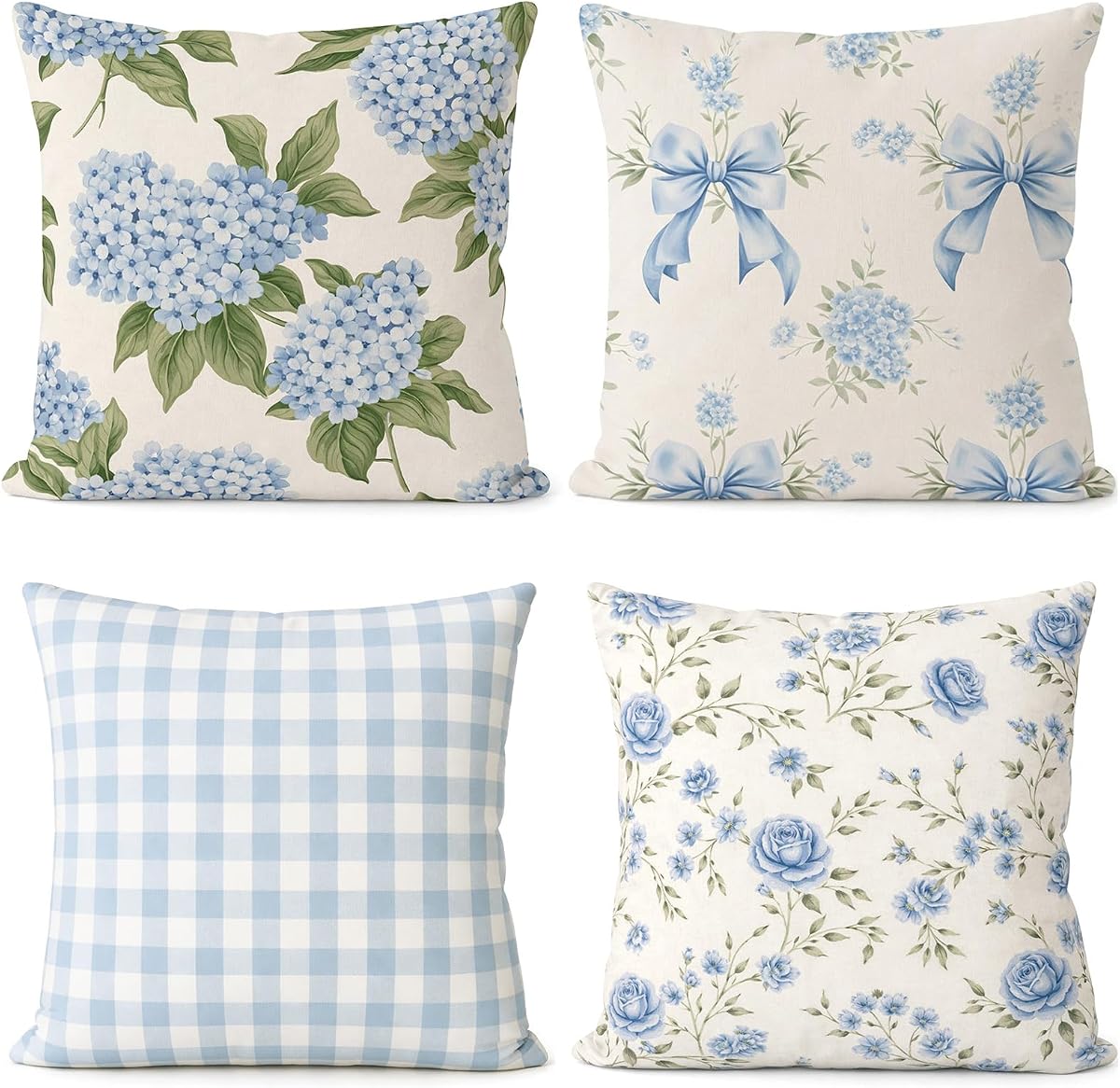 Tudomro Set of 4 Hydrangea Floral Pillow Covers 18 x 18 Inches