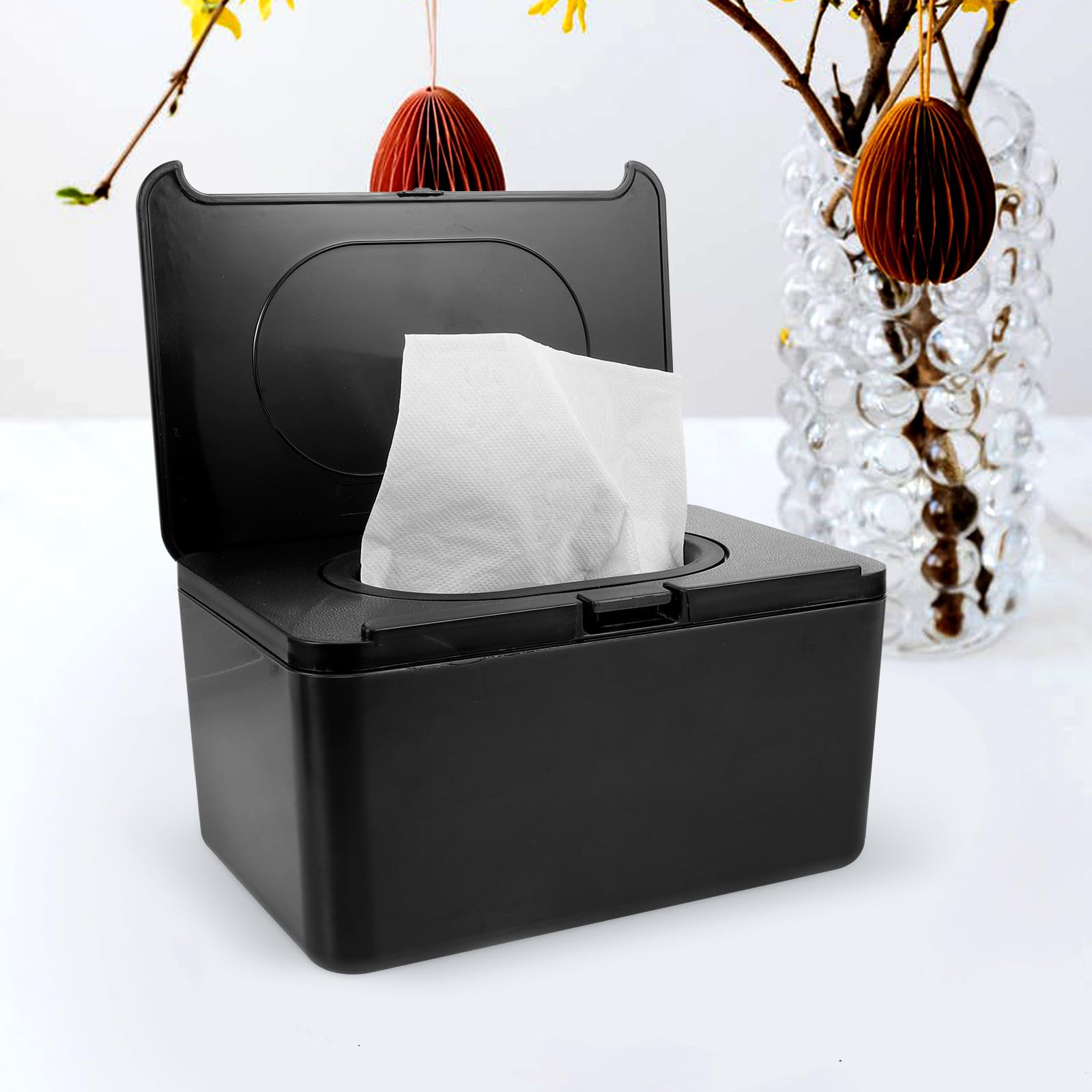 TOYANDONA Dispensador de Servilletas Negro para Escritorio, Caja para Pañuelos Tapa, Material Plástico Resistente, Organizador de Toallitas Húmedas para Hogar y Oficina, Funda para Caja