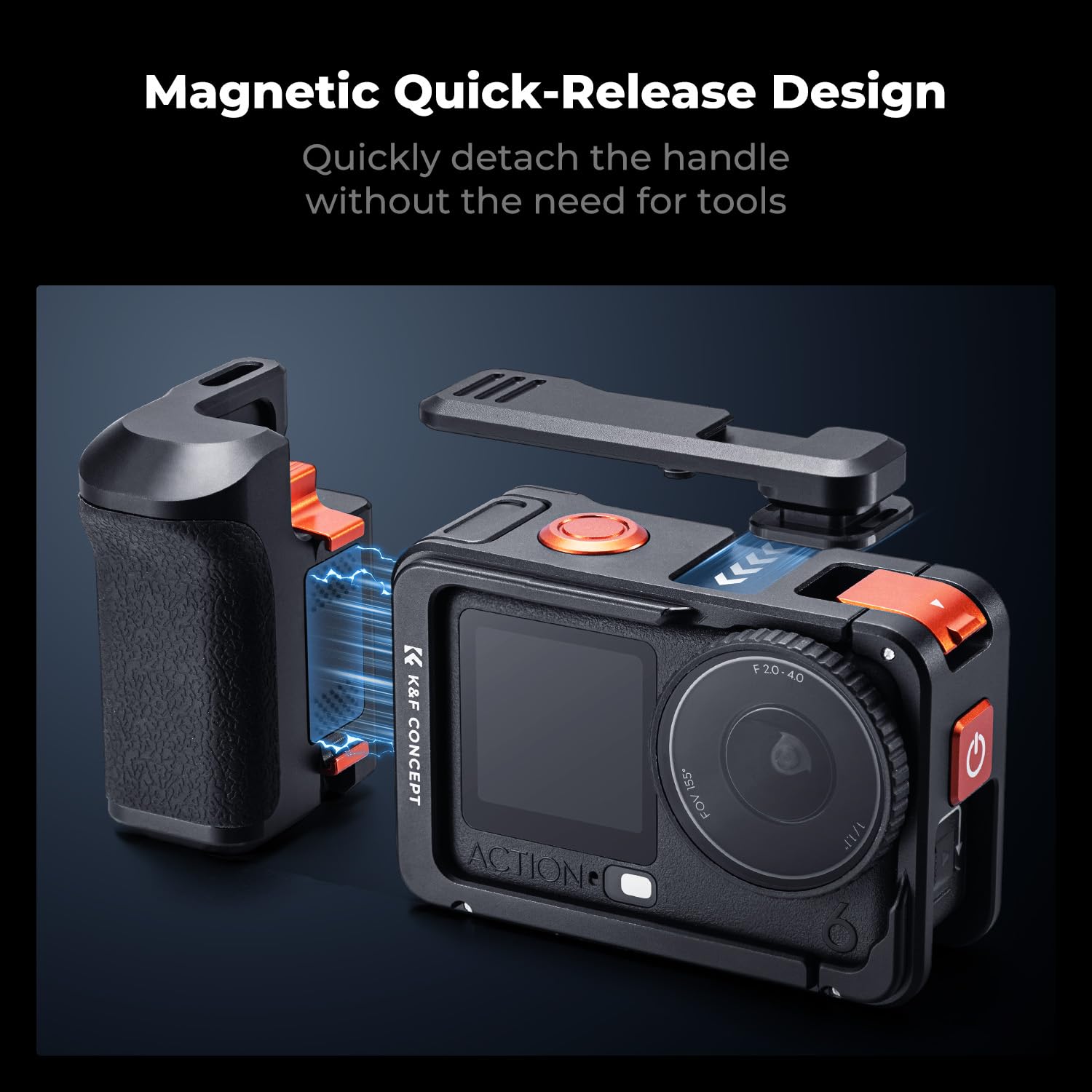 K&F Concept Zestaw metalowych uchwytów ulicznych do DJI Osmo Action 6, uchwyt na aparat z klatką, zimne buty, szybkie zapięcie, przycisk migawki, pasek na nadgarstek