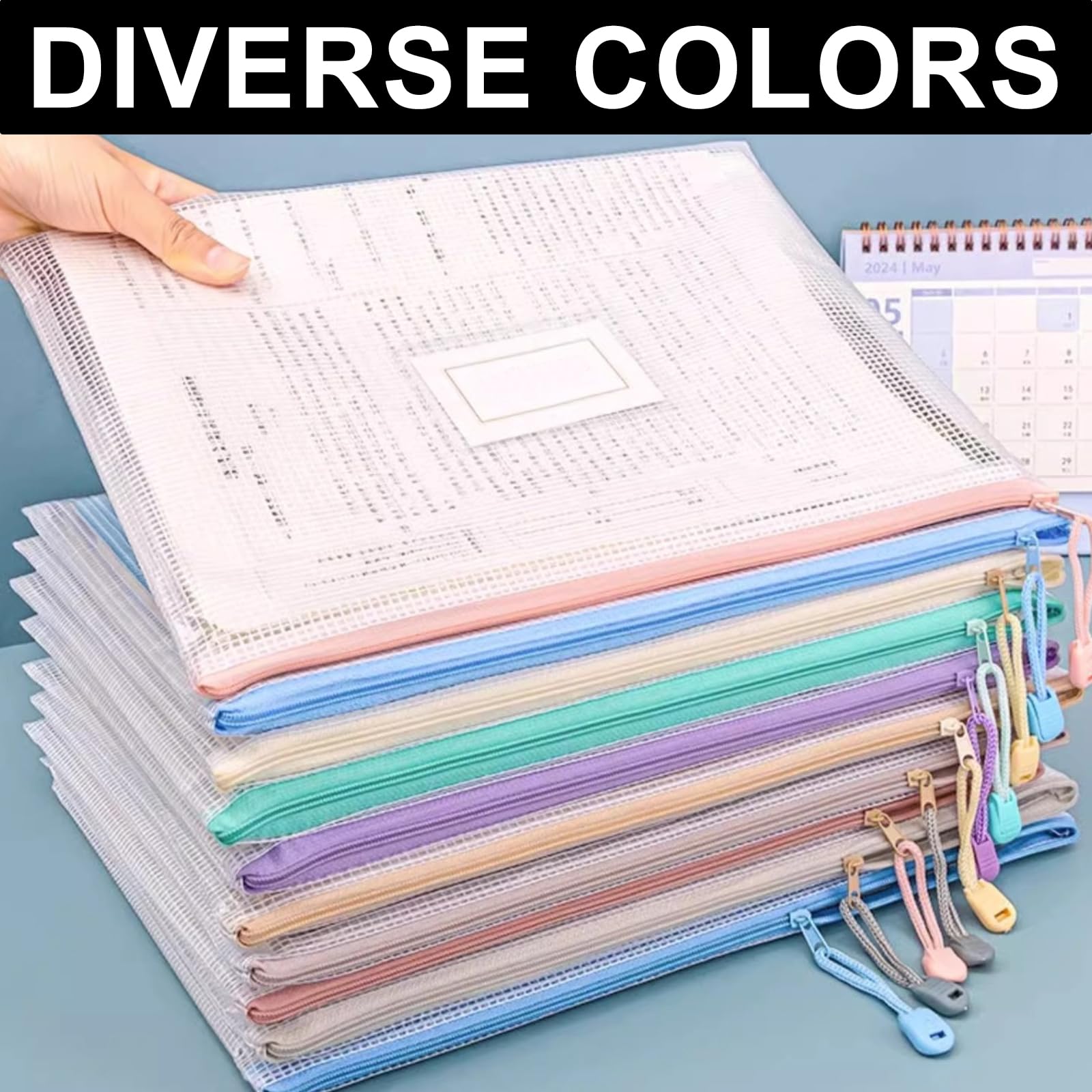 Cartelle portadocumenti con cerniera, formato A4, in plastica impermeabile e resistente, con cerniera sicura, per ufficio, scuola, casa e viaggi, confezione da 15