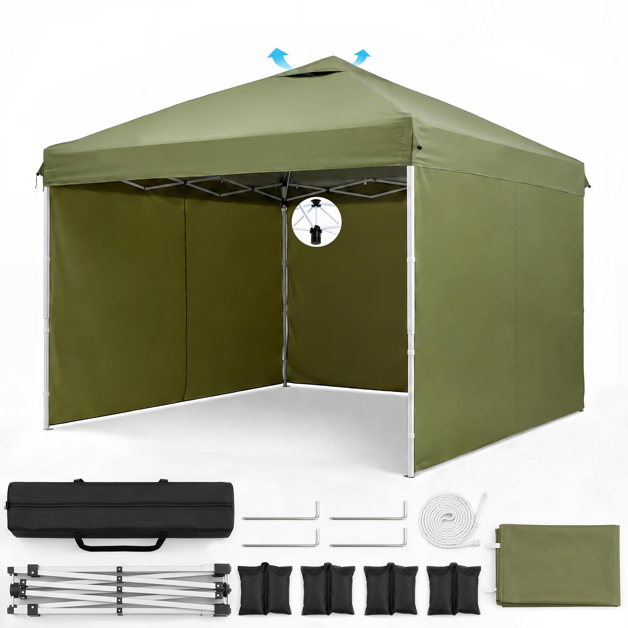 タープテント 3m×3m ワンタッチ 自立式 専用横幕/サイドシート3枚付き 高耐水加工 シルバーコーティング UVカット 遮熱 高さ3段階調節 風通しベンチレーション スチールフレーム 大型 防水 キャノピー キャンプ アウトドア イベントテント パーティー バーベキュー 日よけ 簡単設営 コンパクト収納 収納袋付き 軽量 耐風 防災 屋外用 （オリーブグリーン/カーキ） [並行輸入品]