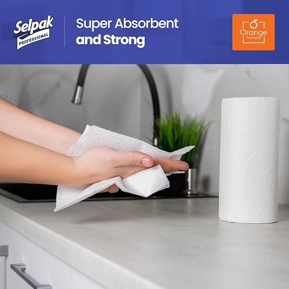 Selpak Professional Paper Towel, 24 Kitchen Rolls, Each Contain 100 Super Absorbent Sheets, 2Ply Paper Towels Kitchen Rolls Bulk Buy, Superior Performance for Your Cleaning Needs, White