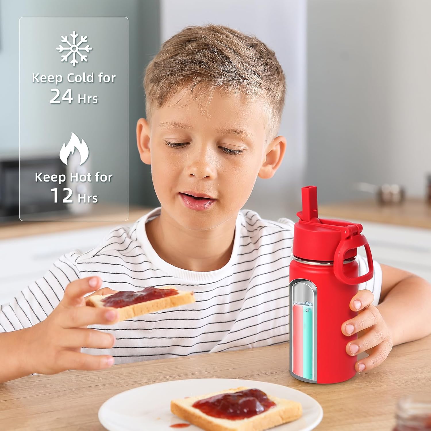 Volhoply 14oz KIds Stainless Steel Insulated Leakproof Water Bottle with Straw Lid and Silicone Boot,BPA-Free Easy Use for Boys&Girls,Double Wall Vacuum Bottles(Red,1) - Image 7