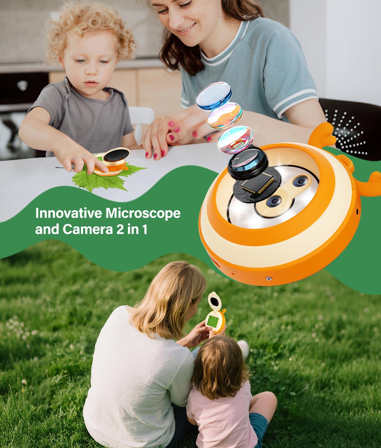 WADEO Microscopio per Bambini, [Scattare Foto e Registrare Video] [2.0" Schermo HD] Mini Portatile Microscopio Elettronico, Regalo Educativo per i 3-12 Anni