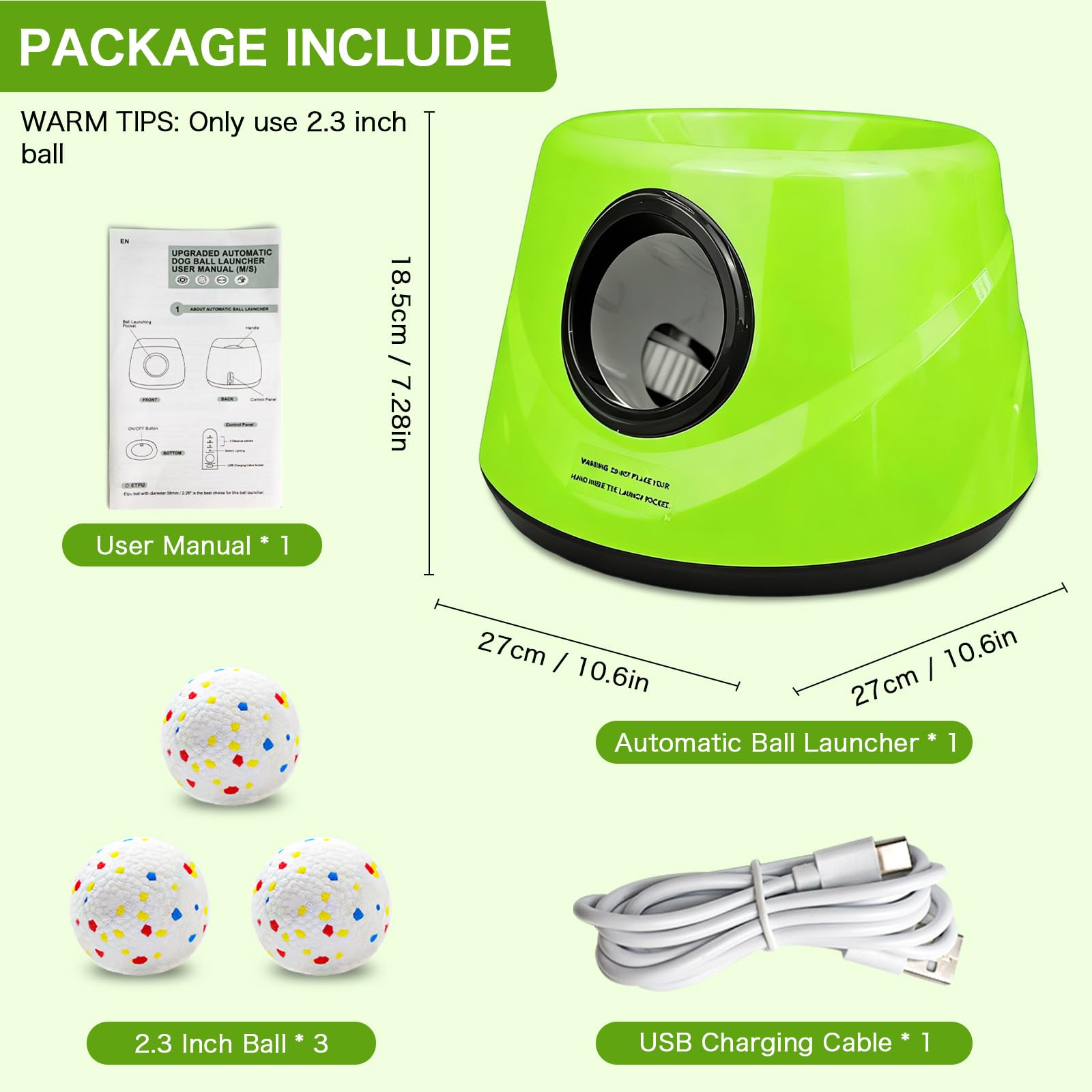 Lanzador de bolas para perros, lanzador automático de bolas para perros, juguetes interactivos para perros pequeños y medianos (interior/exterior), incluye 3 bolas ETPU, lanzador de bolas con 3