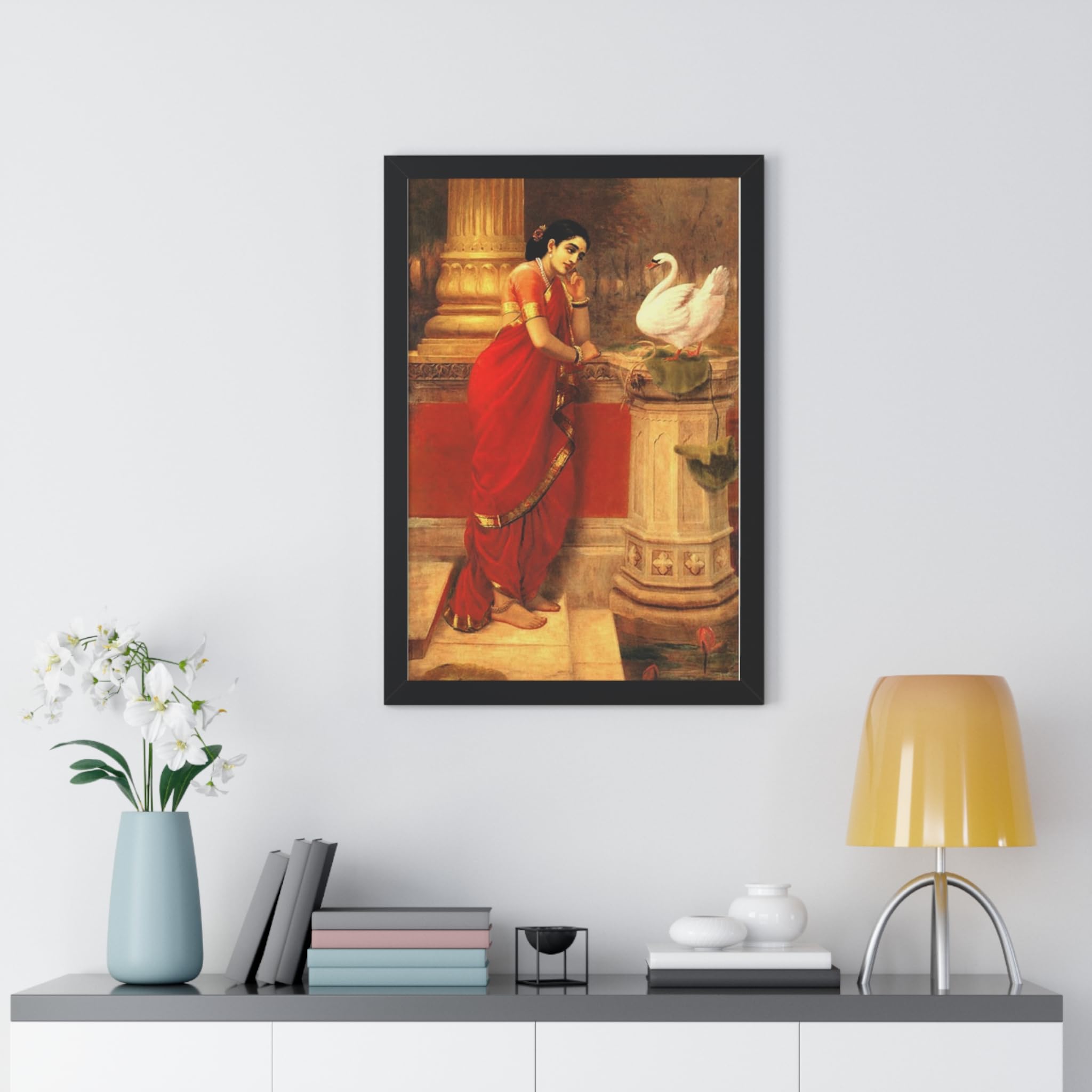 Ideal art collections | Raja Ravivarma paintings Hamsadamayanthi Framed Print | Perfect item for Wall Decor | 19 * 13 inches laminated print with .75 inch frame-image-23