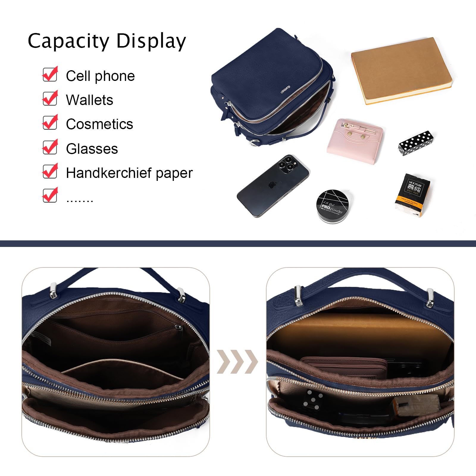 Gladdon Borse a tracolla da donna, piccole borse a tracolla con tasche multiple, pelle PU, cerniera, borsa a tracolla alla moda con tracolla regolabile e rimovibile, piccola