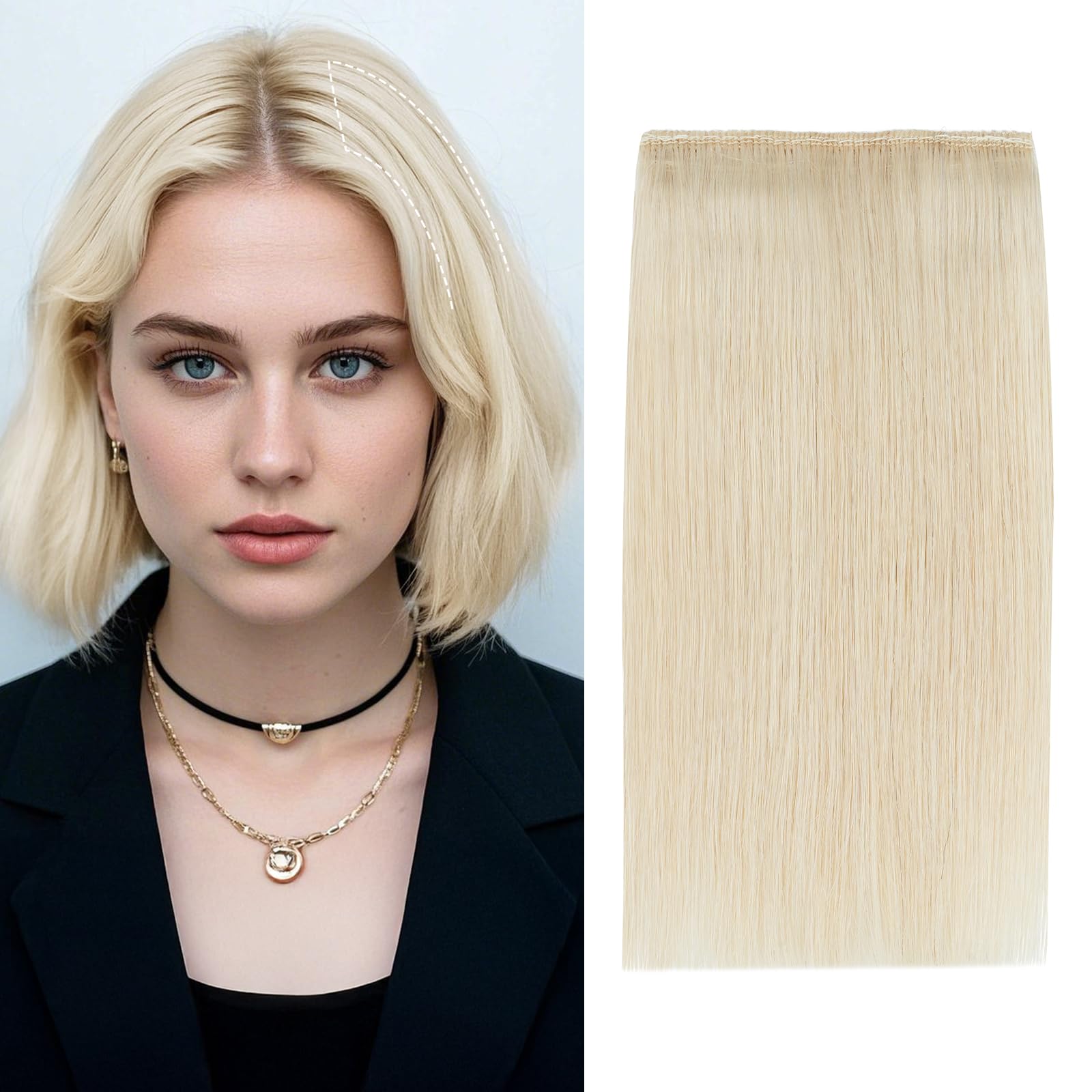 S-noilite Short Clip in Hair Extensions Human Hair 1PCS 2 Clips Clip in Hairpieces For Women Adding Volume 10g 6Inch-Bleach White