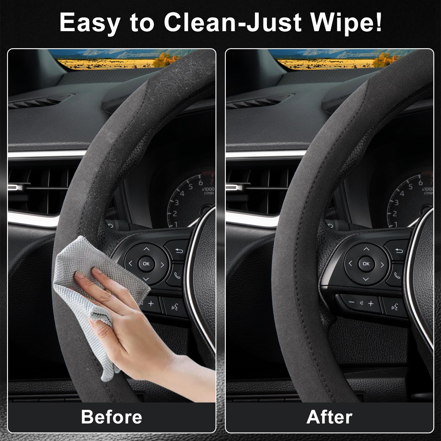 COFIT Coprivolante Auto in Microfibra Scamosciata, Copri Volante Universale 37-38 cm, Copri Sterzo Camion Antiscivolo, Nero e Grigio