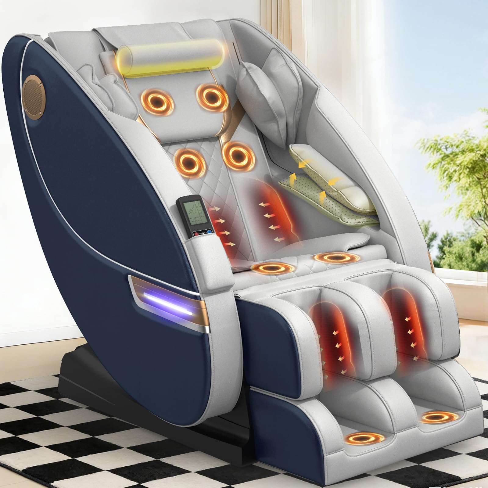 Poltrona massaggiante per tutto il corpo, con 14 punti massaggianti e 8 airbag, riscaldamento lombare e delle gambe, massaggio plantare con rulli, altoparlante Bluetooth, poltrone massaggiant