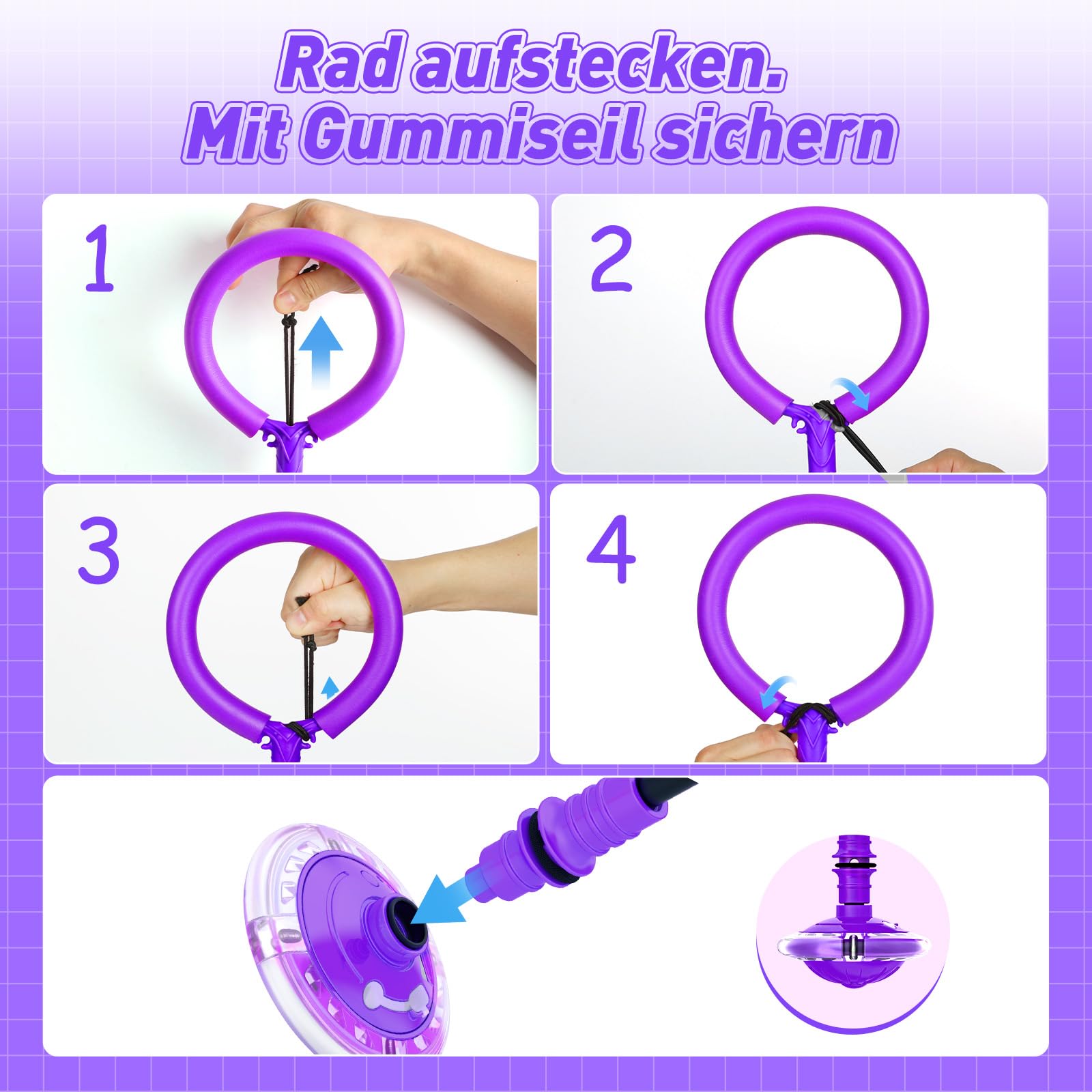 Hot Bee Kinder Blinkender Springring Fußkreisel mit Zähler, Timerzähler, Kalorienzähler Spielzeug Geschenke für Mädchen 6 7 8 9 10 11 Jahre, Aufladbare Swing Wheel, Weihnachten, Geburtstag Lila