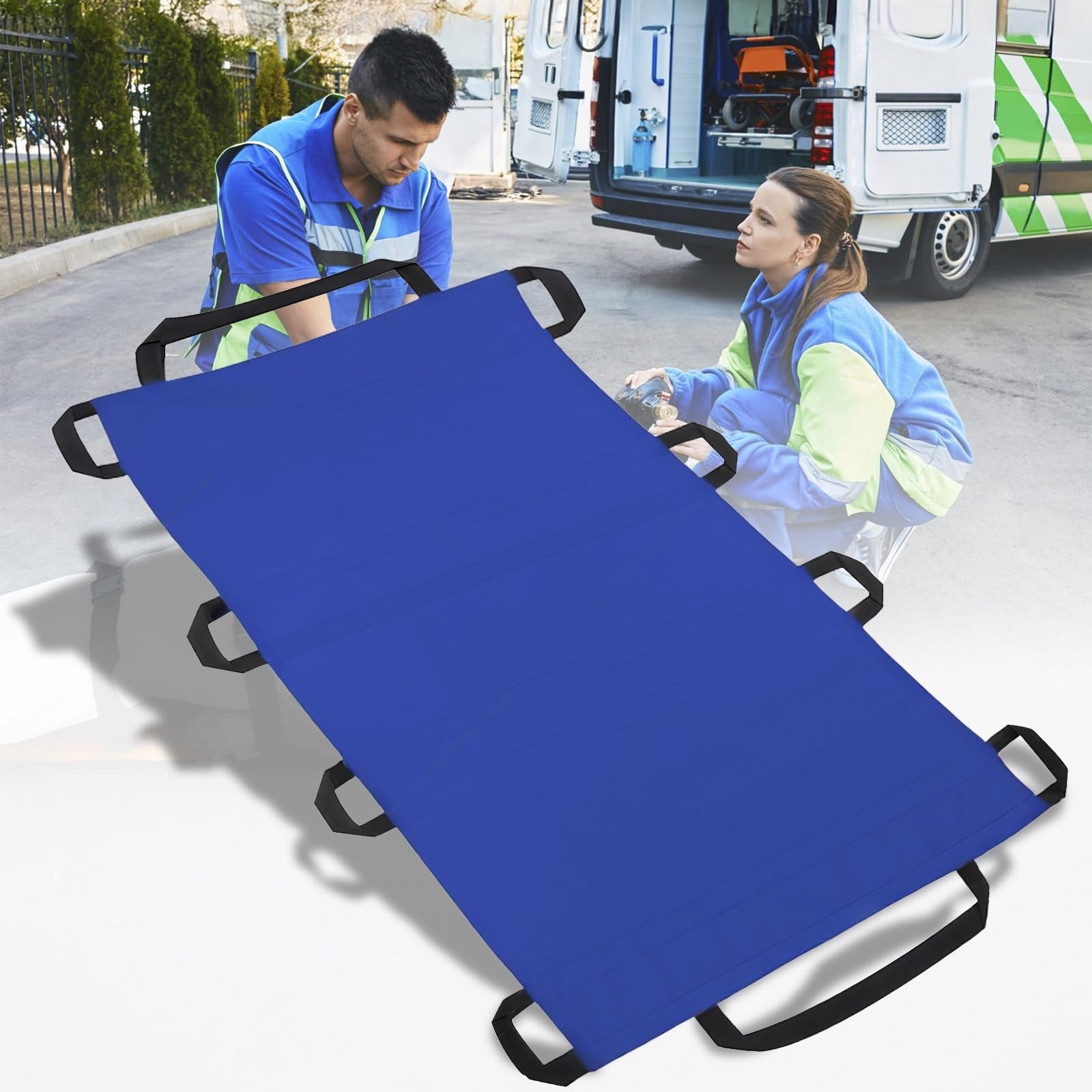 SGKOMN Portable Transport Stretcher with 8 Rubber Handles - Lightweight Dog Stretcher & Gurney, Patient Animal Mover for Emergency Casualty Evacuation, 276lbs Capacity, Blue