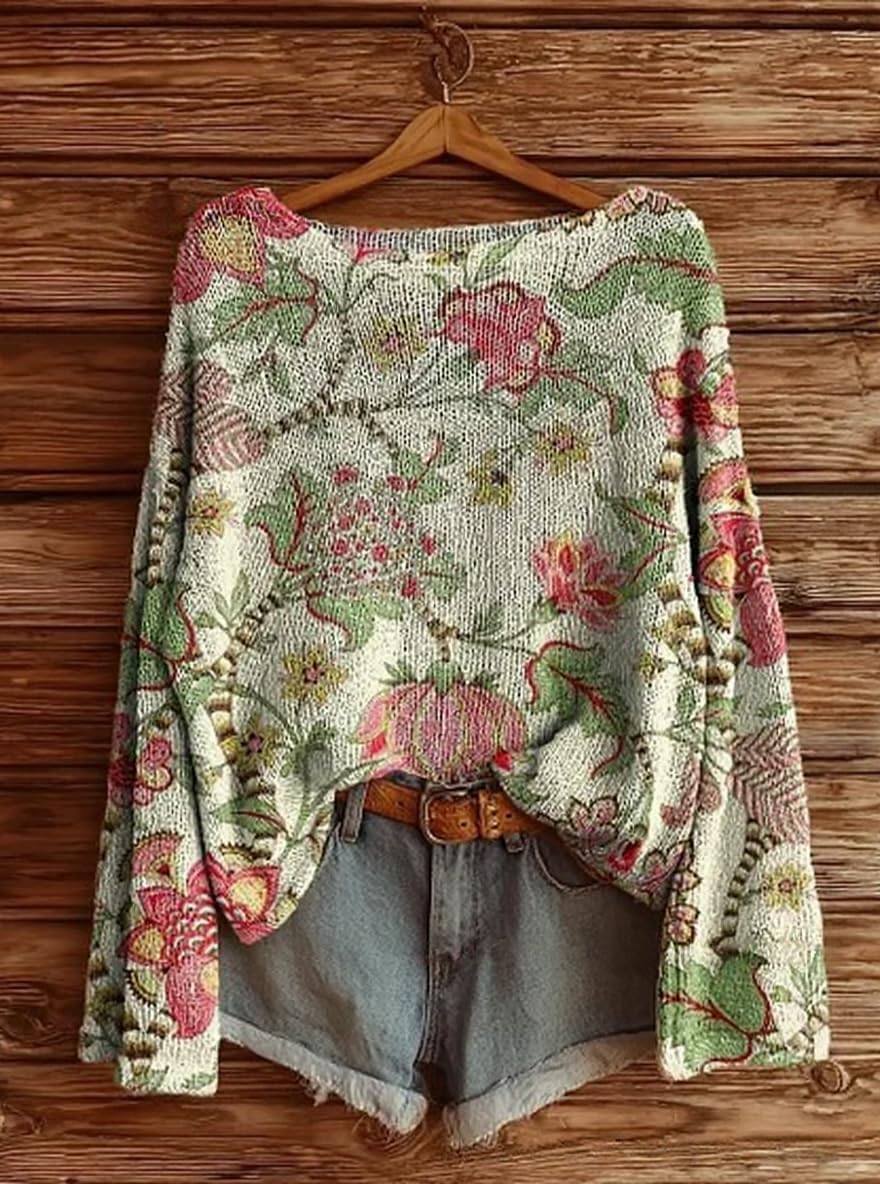 Women's Bohemian Floral Art Print Casual Sweatshirts Crewneck Oversized Pullover Tops Vintage Western Sweatshirt - Image 2