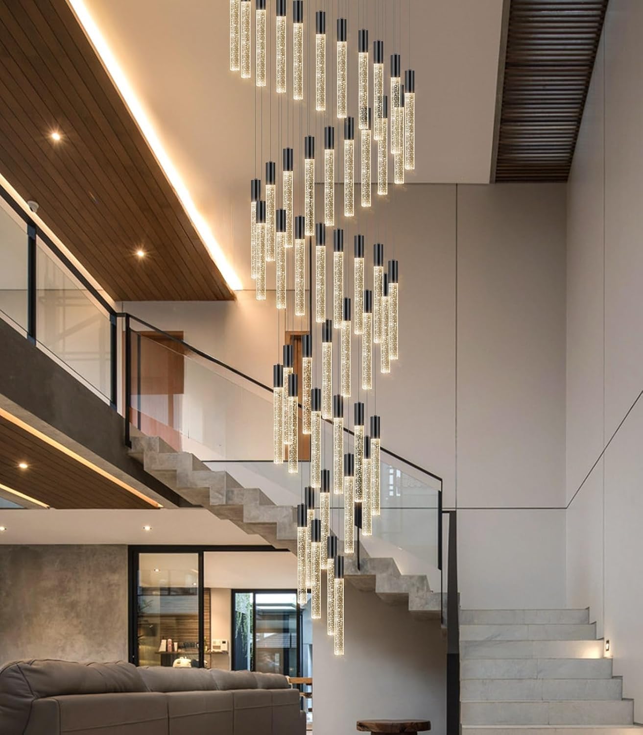 Lampa wisząca LED nowoczesny kryształowy spadek wysoki żyrandol sufitowy oprawa oświetleniowa duża lampa wejściowa wewnętrzne żyrandole oświetleniowe do salonu wejście przedpokój schody