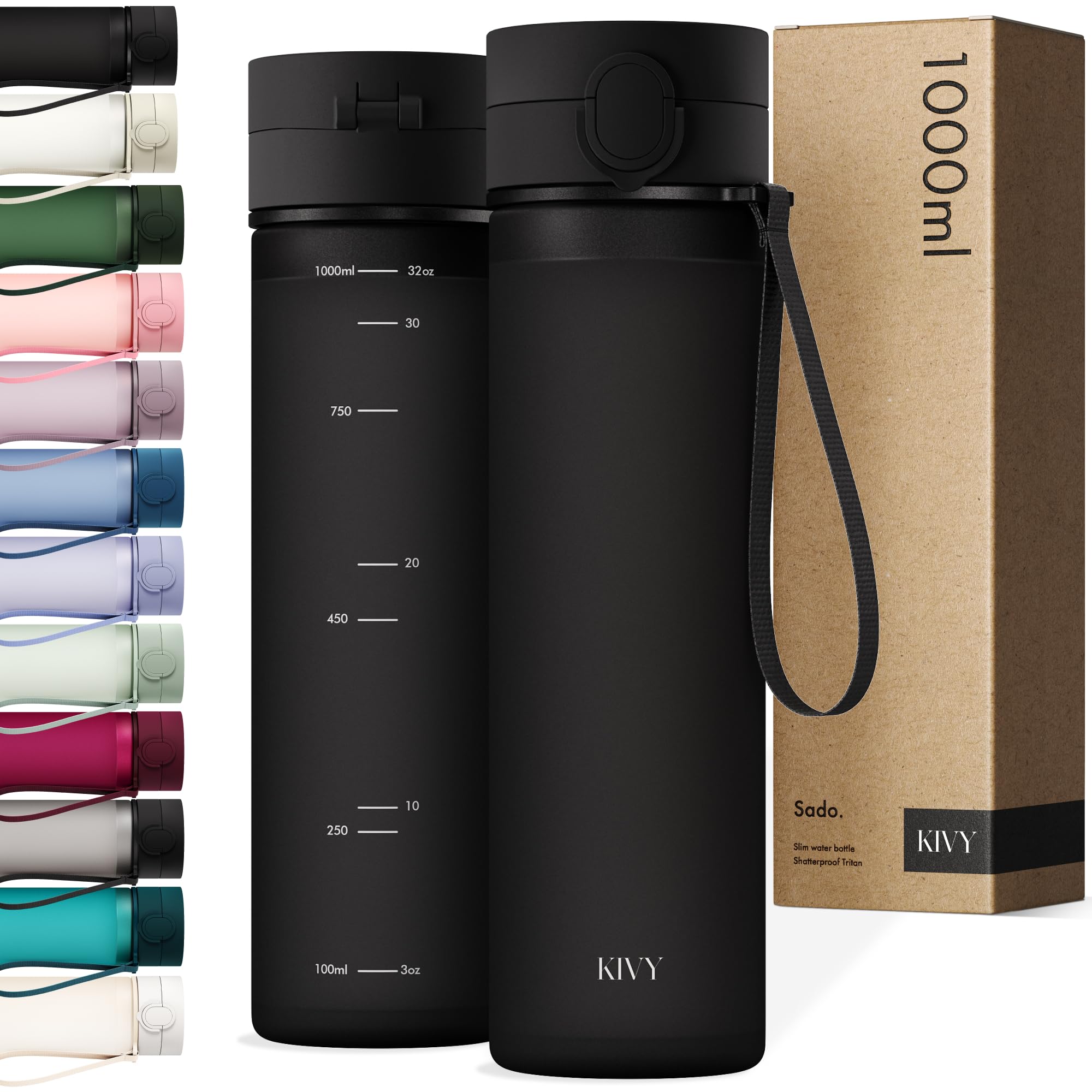 KIVY Tritan Trinkflasche 1l - Kohlensäure geeignet & Auslaufsicher - Für Sport, Schule & Büro - Sport Trinkflasche Gym - Wasserflasche Sprudel geeignet - Sportflasche 1 Liter - BPA Frei