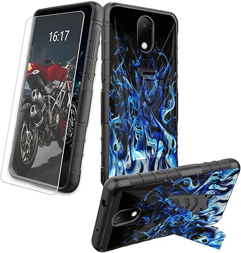 Miniatura 297 de AT&T Calypso 2 (U319AA) Funda con protector de pantalla de vidrio templado resistente con función atril integrado para debut de críquet, ciervo