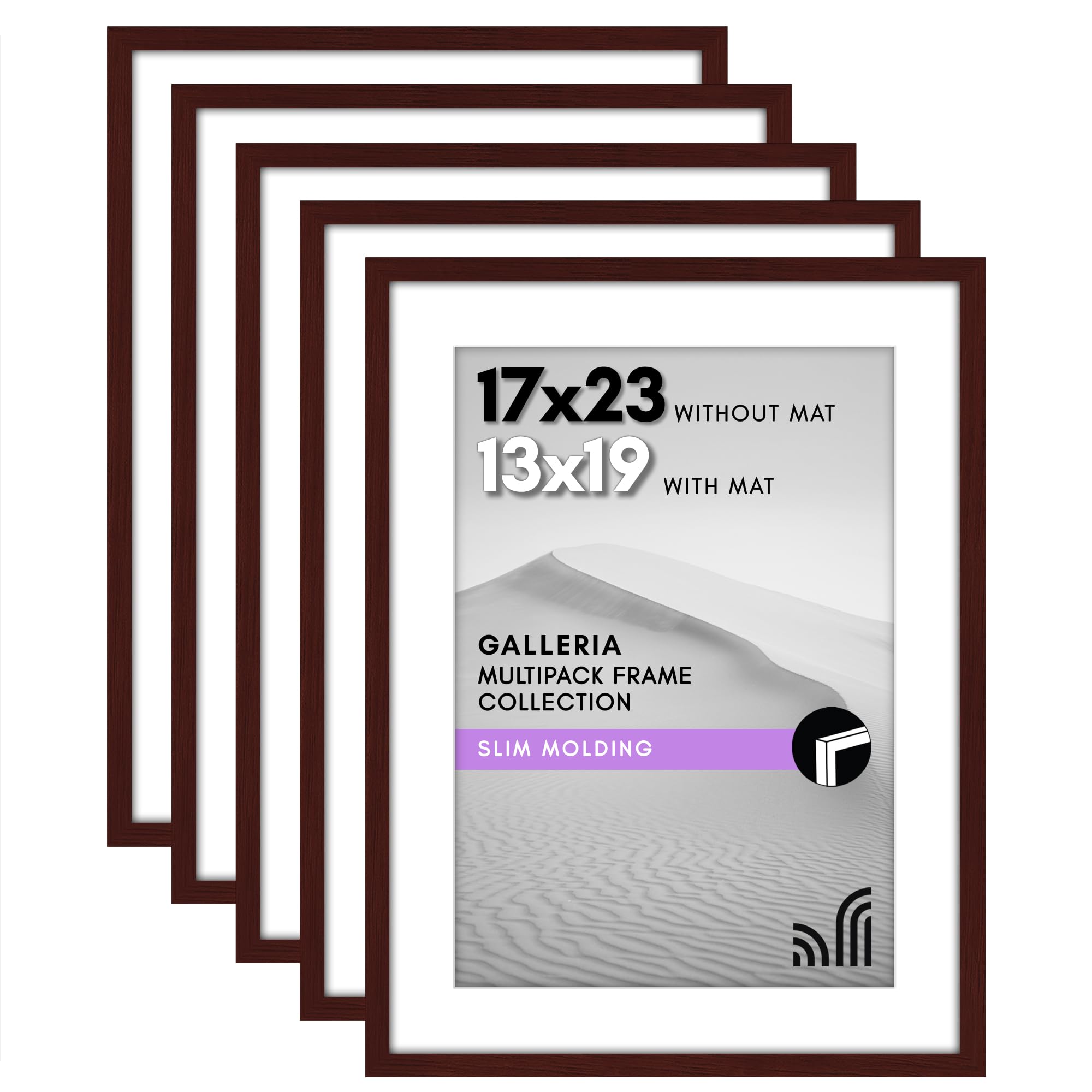 Americanflat 17x23 Picture Frame Set - Polished Plexiglass - Use as 13x19 or 17x23 - Mahogany Galleria Collection