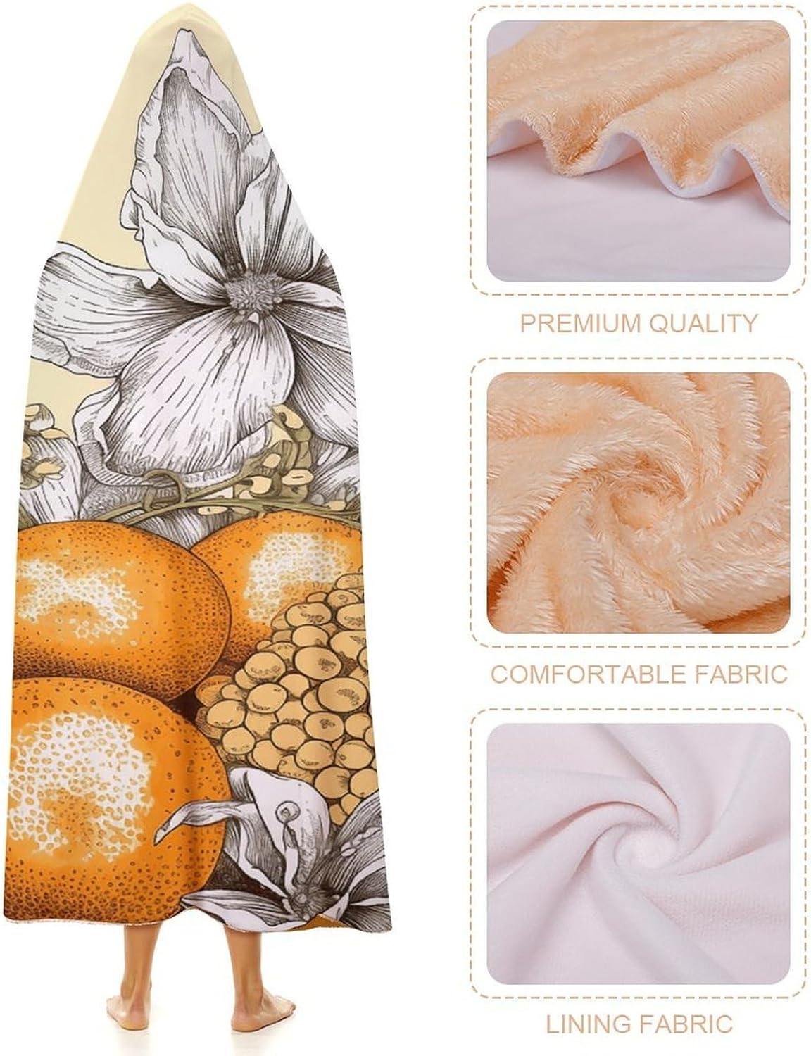 Fresh Fruit Flowers Hooded Blanket Cozy And Functional,Wearable Blanket Hoodie for Women Men,Blanket Poncho Presents60 x80