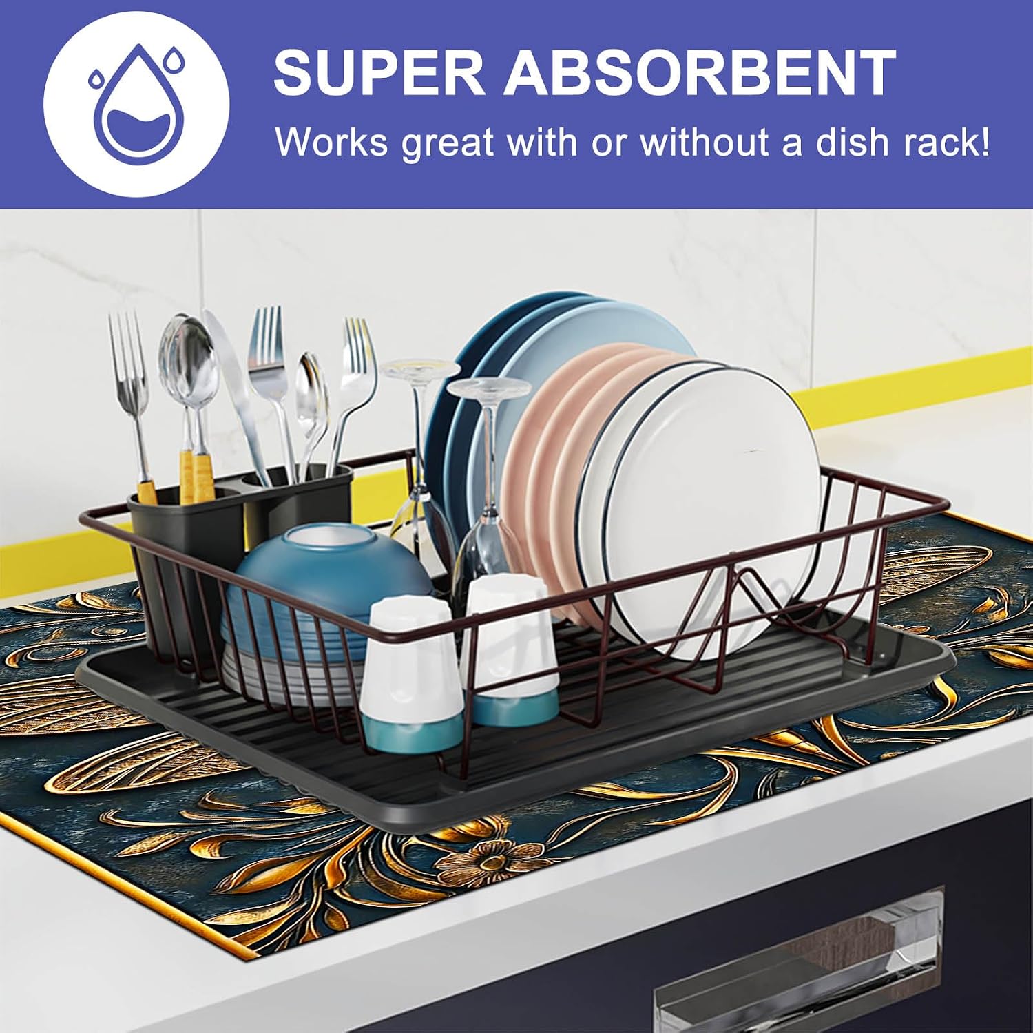 HOMETITUTE Golden Dragonfly Stove Top Cover 28x20 Inch Diatomite Embossed Kitchen Decor Glass Cooktop Protector Heat Resistant Countertop Mat Stove Cover Elegant Pad