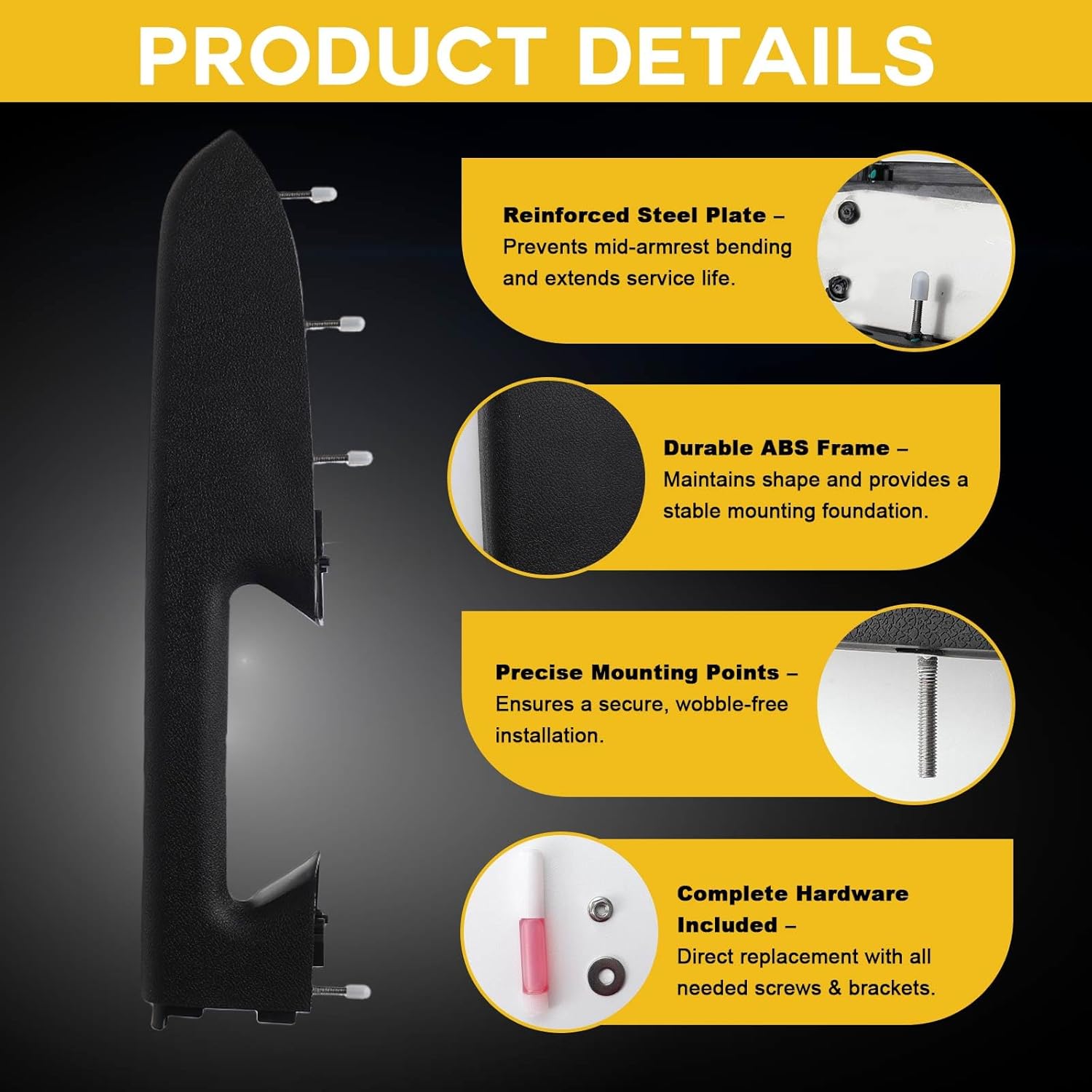 22818465 Front Left Driver Side Armrest Repair Kit Fit for Chevy Silverado/GMC Sierra 1500 2500HD 3500HD 2010–2014 Door Panel Armrest with Handle Below - Color Black